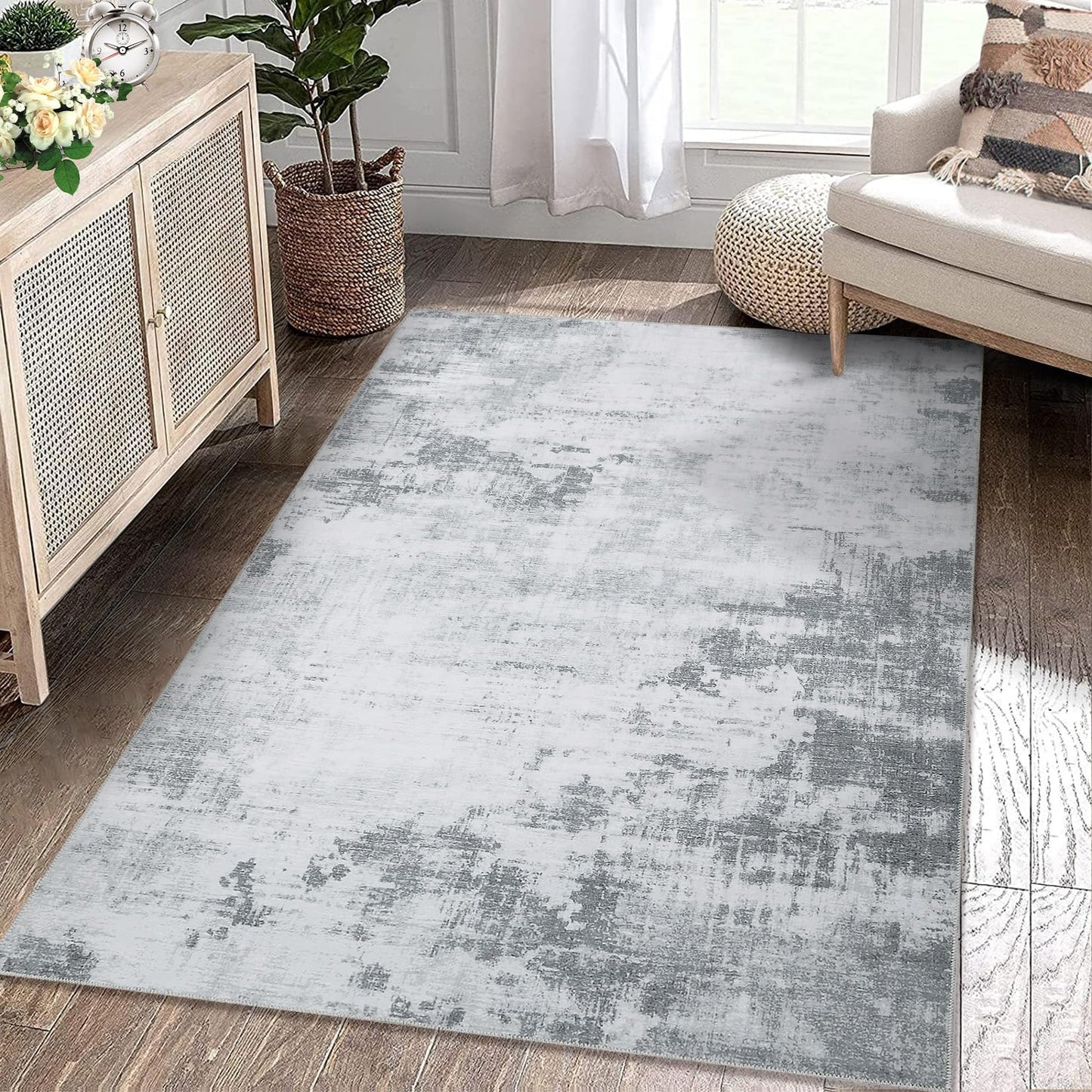 GarveeHome9x12 Area Rugs Washable Rug, Modern Abstract Living Room Rug Soft Anti-Skid Thin Carpet Indoor Floor Non-Shedding Carpets for Bedroom Dining Room Farmhouse Nursery Home