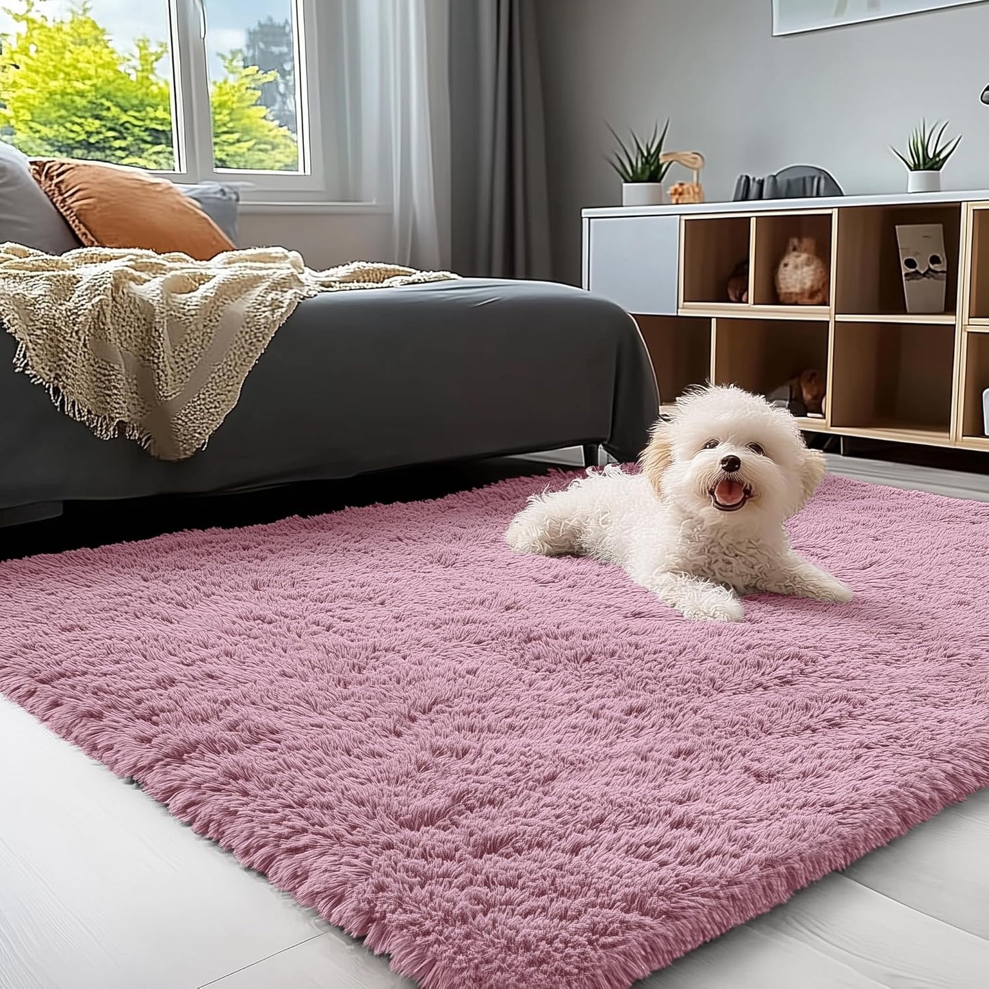OLANLY Area Rug - Soft Fluffy Shaggy Design | Machine Washable 4x5.9 ft for Living Room & Bedroom - Blush