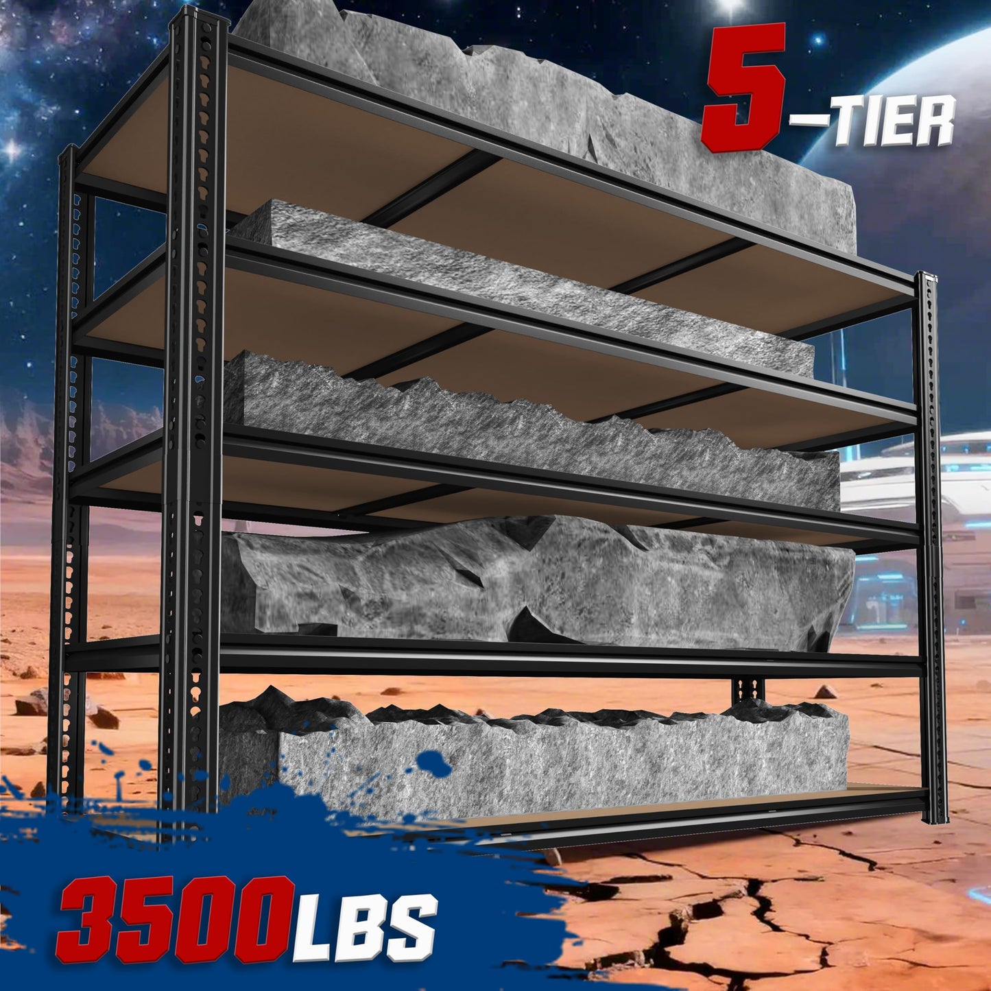 ROOMFAVE 60" W Garage Shelving 72" H Metal Shelving 3500LBS Storage Shelves Heavy Duty 5 Tier Adjustable Shelving Unit for Storage Rack Pantry Shelf Industrial Commercial,60" W x 18" D x 72" H