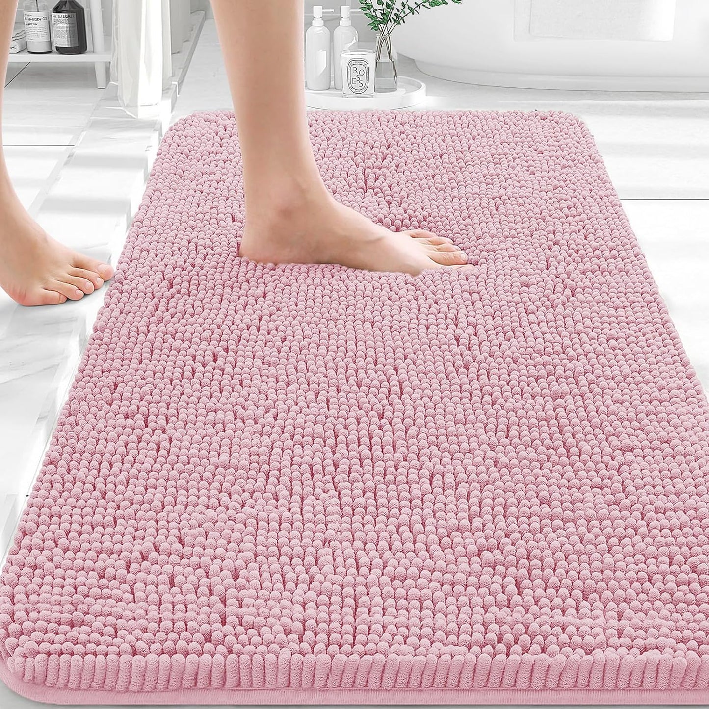 OLANLY Bathroom Rugs - Extra Soft Chenille Bath Mats with Rubber Backing | Quick Dry, Machine Washable, 36x24, Dusty Rose