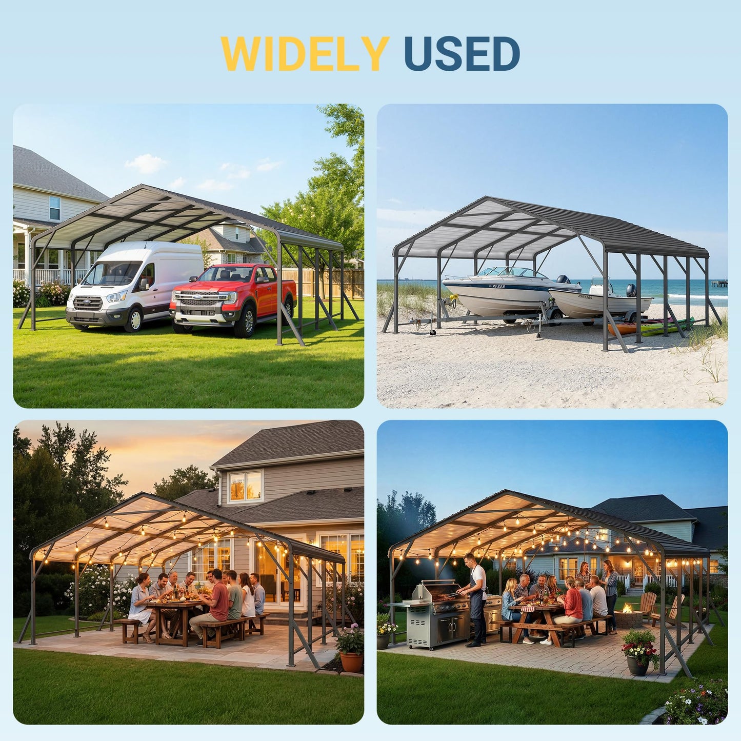 20'x20' Metal Carport with Updated Roof & Enhanced Base, Heavy Duty Canopy Carport Garage, Vertaile for Car, Truck, Boat, Tractors, Party, Dark Gray