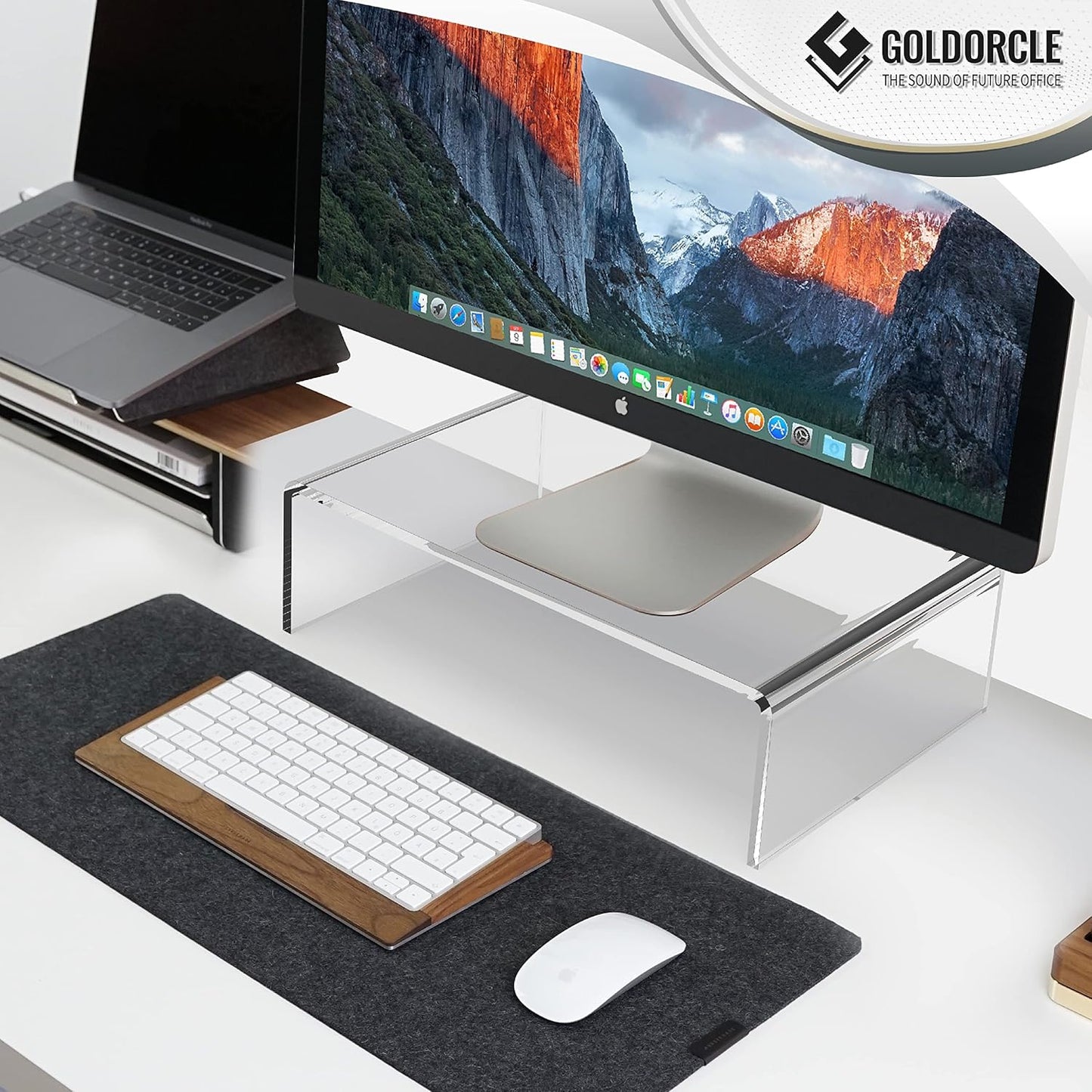 2 Pack Acrylic Monitor Stand Riser Clear Computer Monitor Stand for Laptop PC Printer Computer Riser Acrylic Tray