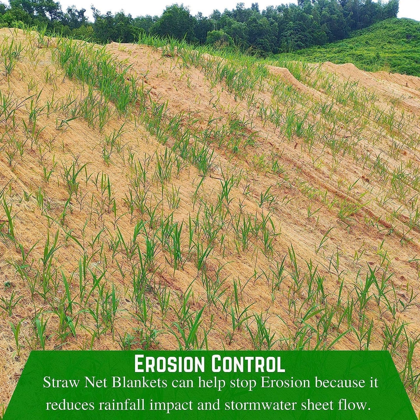Farm Plastic Supply - Erosion Control Blanket - Straw Garden and Landscape Cover, Erosion Control Blanket, Straw Blanket, Erosion Control, Mulch, Slope Stabilizer, and Seed Protector (8' x 112.5')