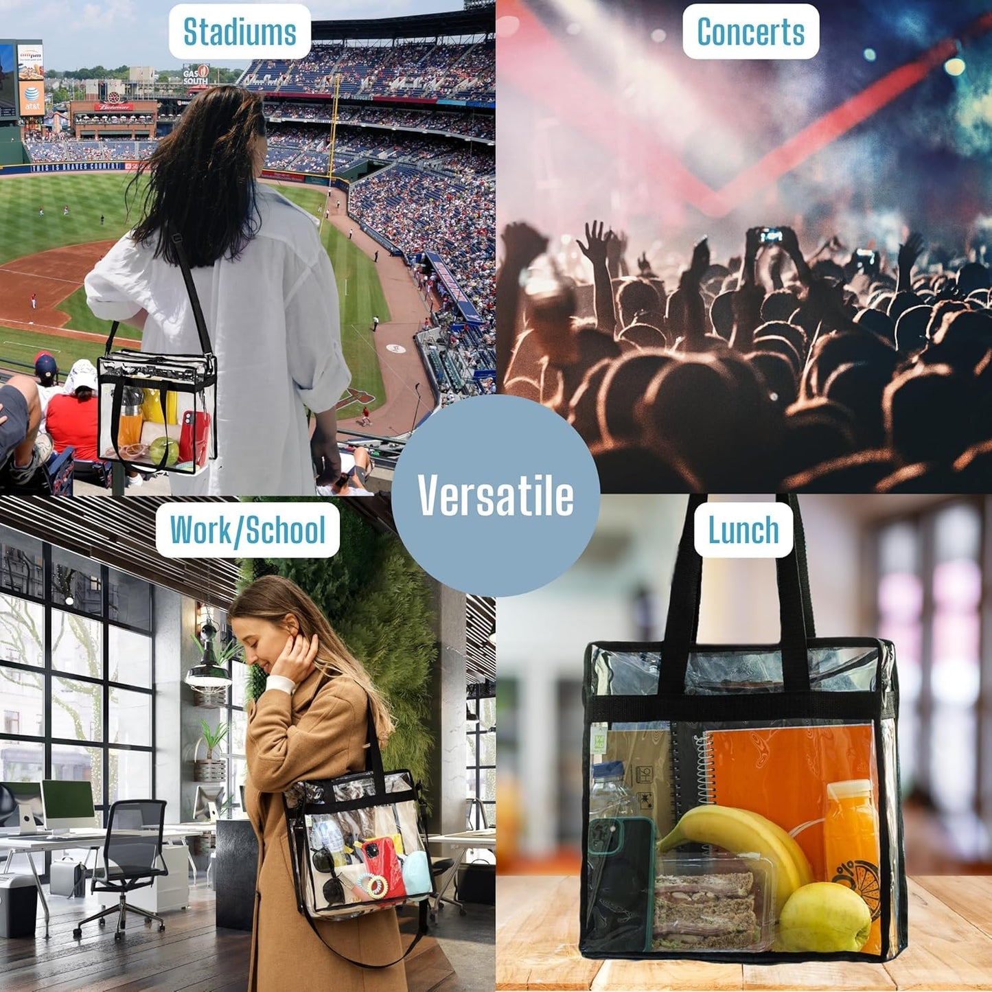 VENO Clear Tote Bag - Stadium Approved, Large 12x6x12 Transparent Crossbody for Beach & Events