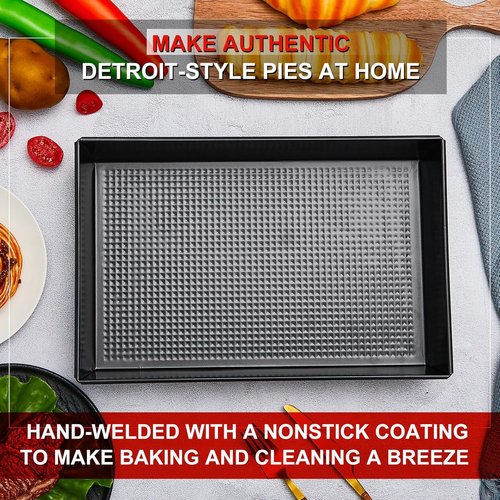 Detroit Style Pizza Pan Set - 3 Pcs Non-Stick Deep Rectangle Bakeware | 10 x 14 x 2.36 Inch