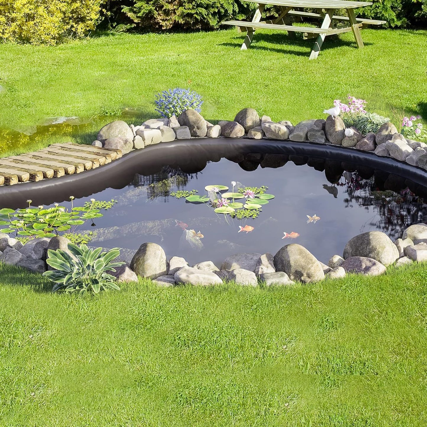 VEVOR 20 x 25 ft Pond Liner, 45 Mil Thickness, Pliable & Durable EPDM Material, Easy Cutting Underlayment for Fish or Koi,Waterfall, Fountains, Water Gardens, Black