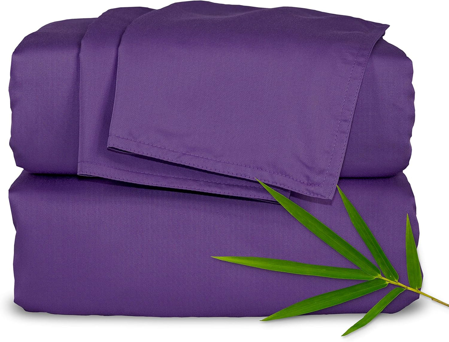 Pure Bamboo Twin Sheet Set - 100% Organic Viscose, Luxuriously Soft & Cooling, Double Stitching | Purple