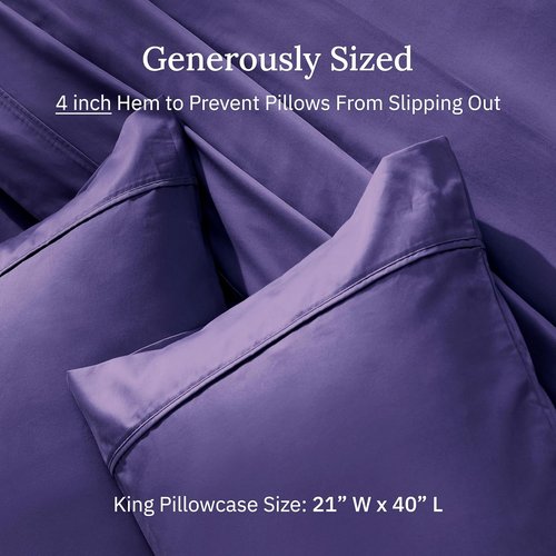 California Design Den King Size Pillowcase Set - 400 Thread Count 100% Cotton Sateen, Soft Breathable Dark Purple | Set of 2