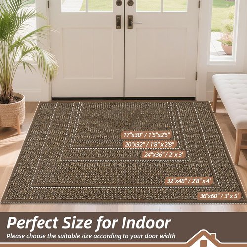 BEQHAUSE Dirt Trapper Door Mat - Non-Slip, Washable Entryway Rug | 17" x 30", Brown, Low Profile
