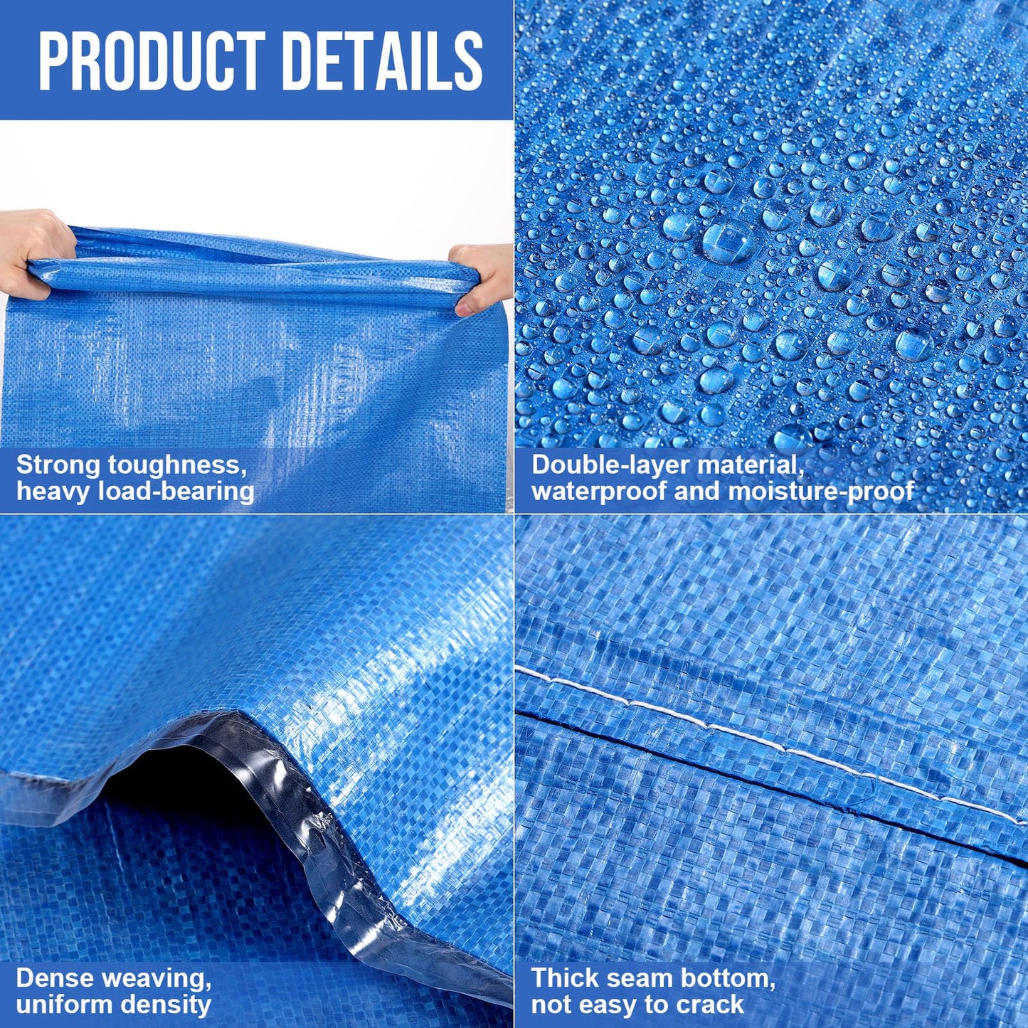 Yoojahow 50 Pcs Sand Bags for Flooding Sandbags Empty Poly Sandbags 18"x29" Heavy Duty Woven Sand Bag Sacks 100lb with Cable Zip Ties for Flood Protection Erosion Control Hurricane Barrier(Blue)