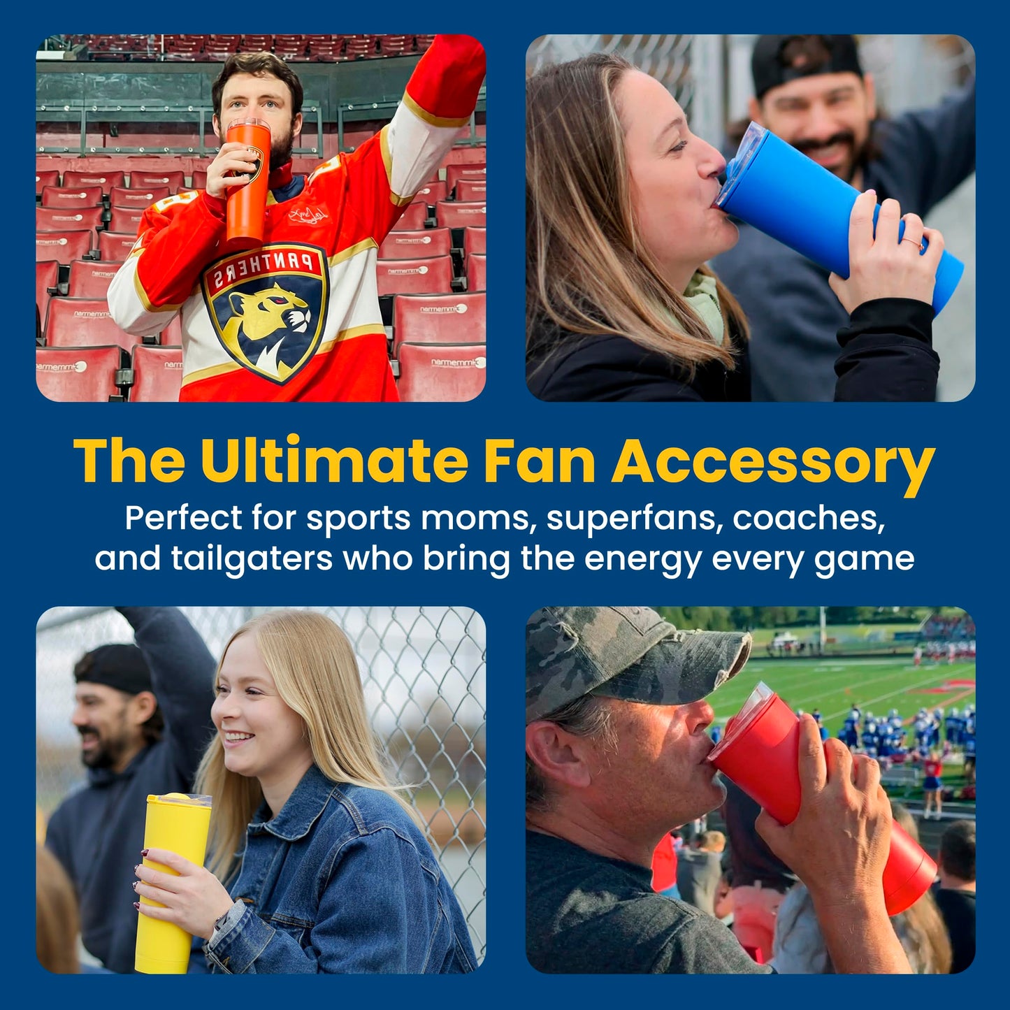 The LoudCup Blow Horn Tumbler, Cheer & Sip 2-in-1 Reusable Water Bottle with Built-In Horn for Sports Games, Tailgates, Parties & Events, BPA-Free, 23 oz, Jet Black