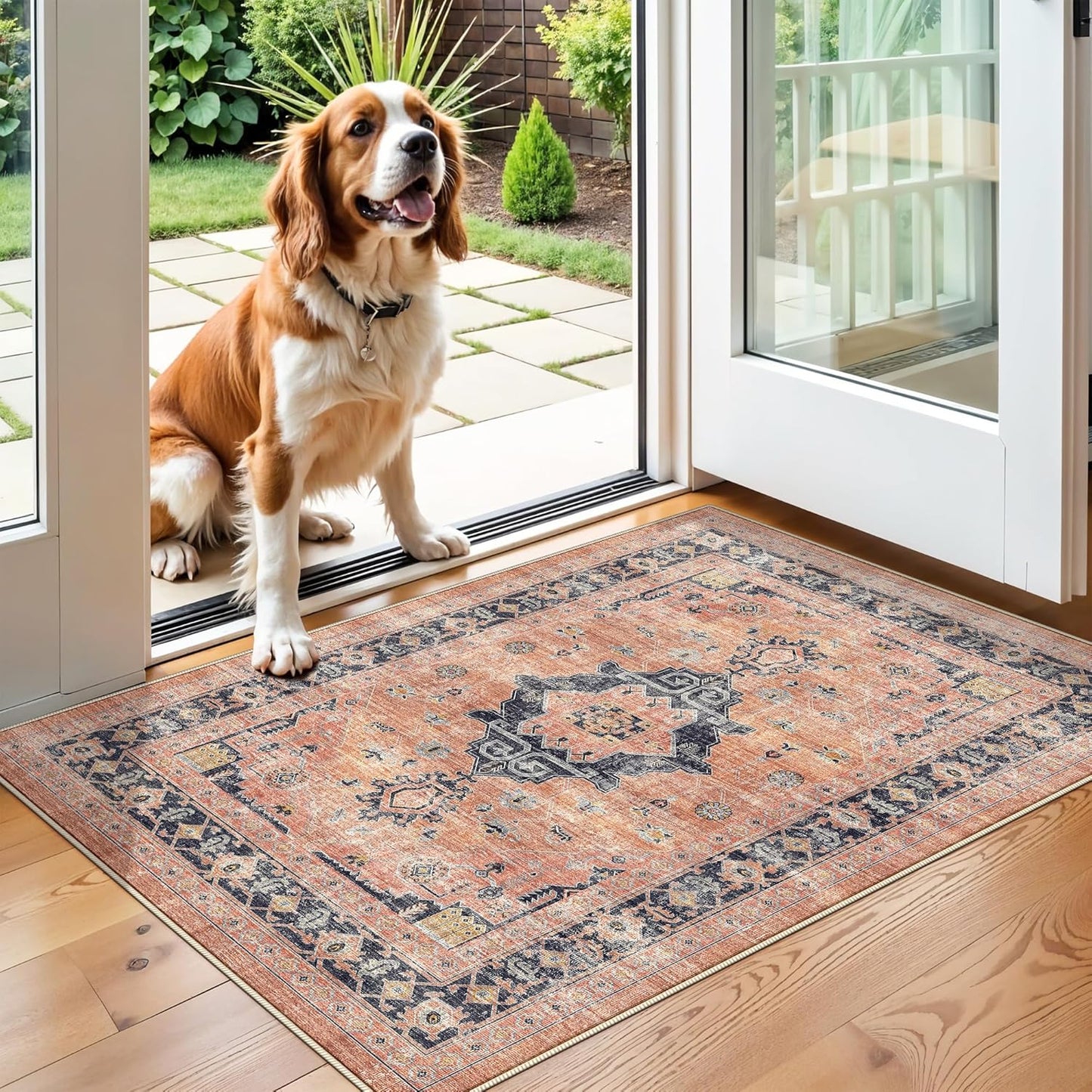 Skiennix Washable 2x3 Small Area Rug - Vintage Soft Non-Slip Carpet for Bedroom & Living Room (2x3, Orange)