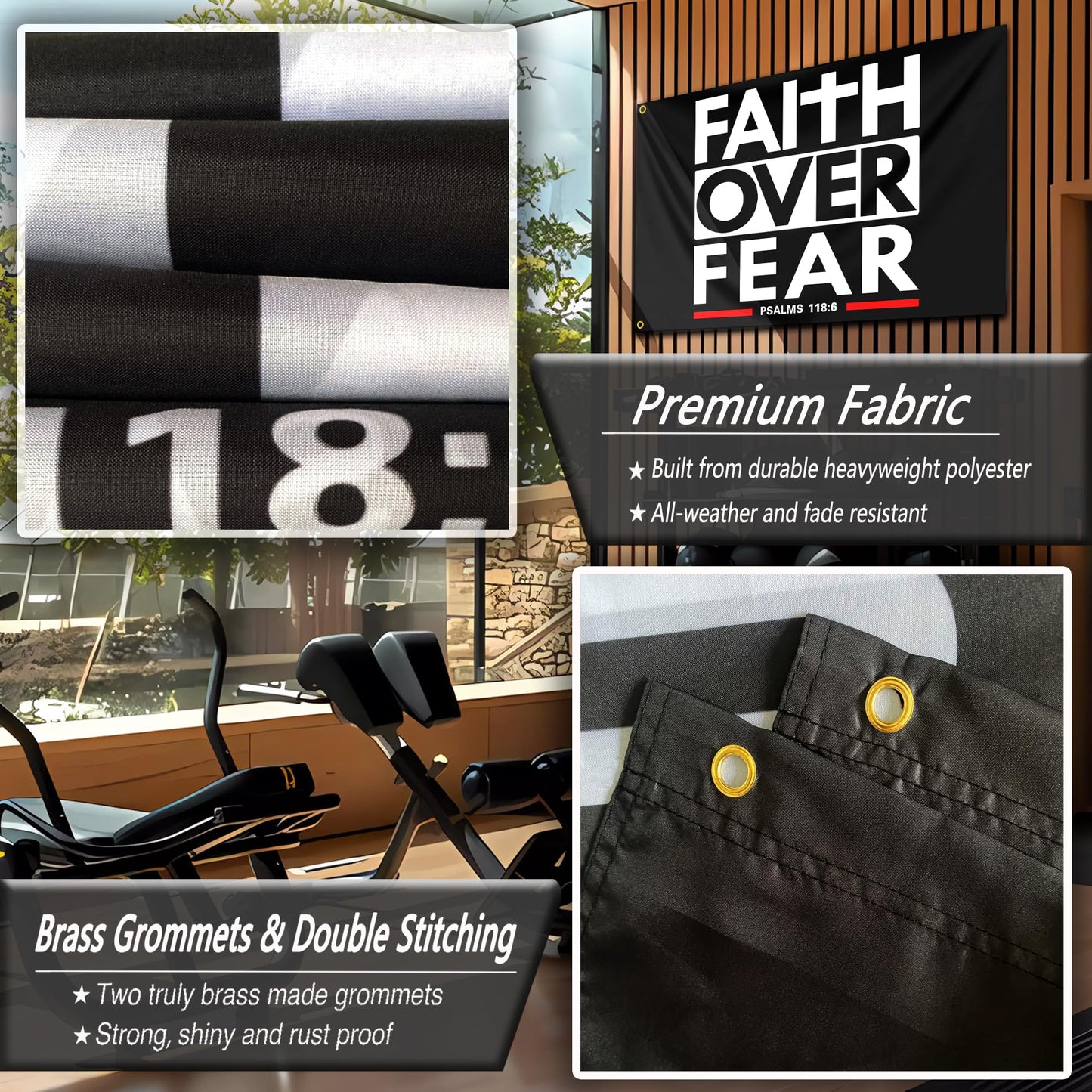 Faith Over Fear Flag 3x5 Ft Christian Jesus Flags Inspirational Gym Flags for Home Motivational Gym Wall Fitness Decor And College Dorm Room Bedroom Office Sign Banner Decor