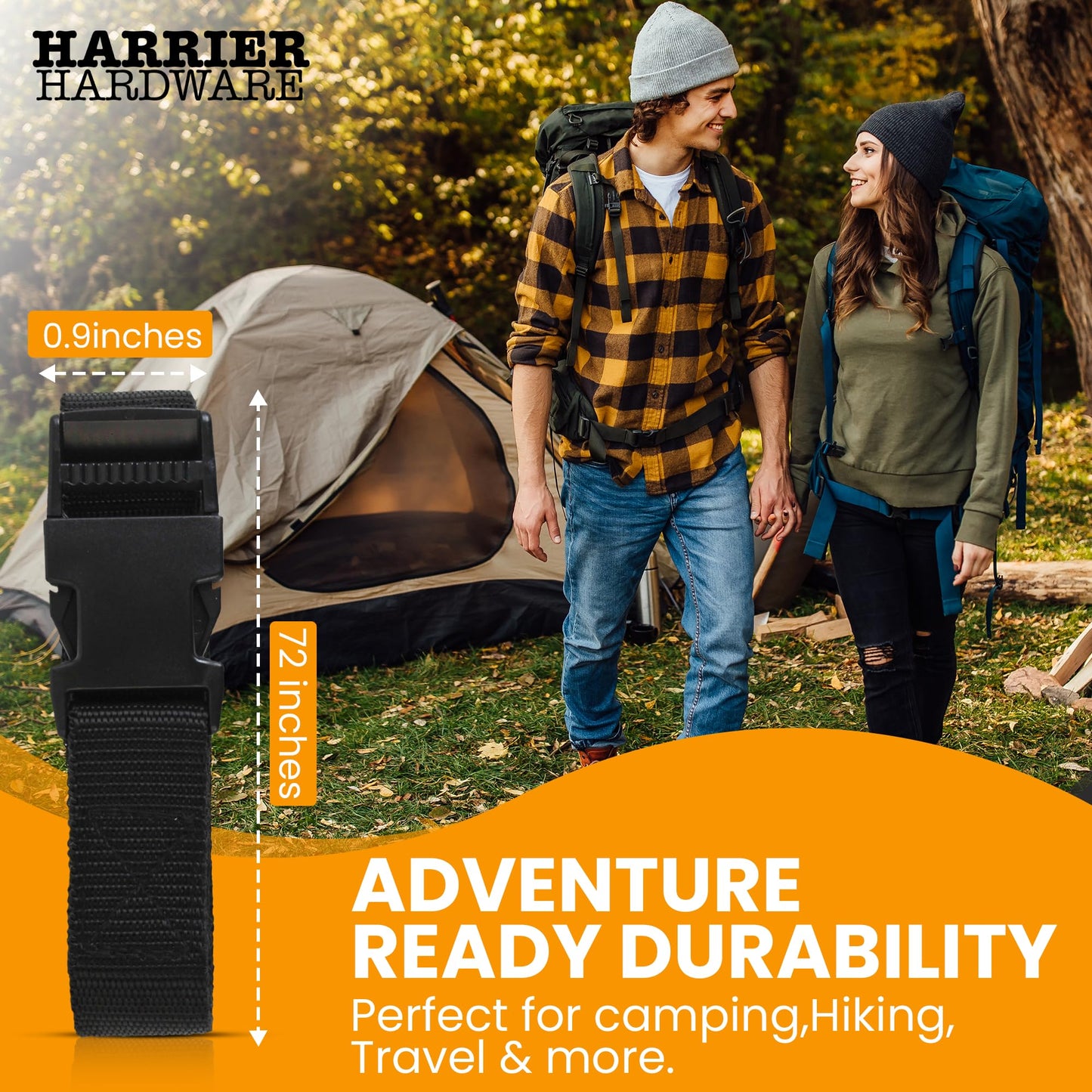 Harrier Hardware Utility Strap with Quick-Release Buckle, Black, 72-Inch, 6-Pack