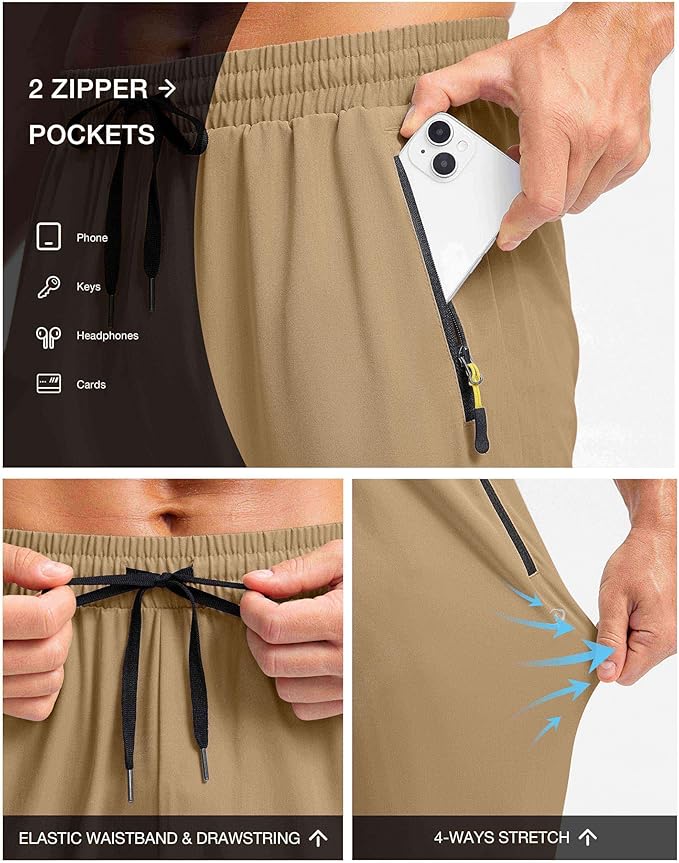 Pudolla Men's Lightweight Hiking Pants Quick-Dry Outdoor Sweatpants with Zipper Pockets for Casual Travel Athletic Workout