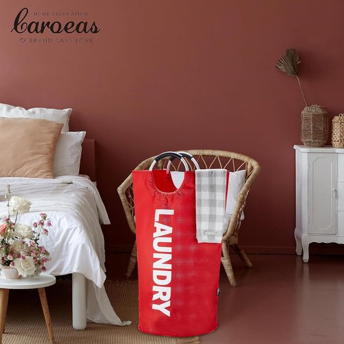 Caroeas 125L Laundry Basket - Large Free-Standing Hamper with Padded Handles | Red, Collapsible Design