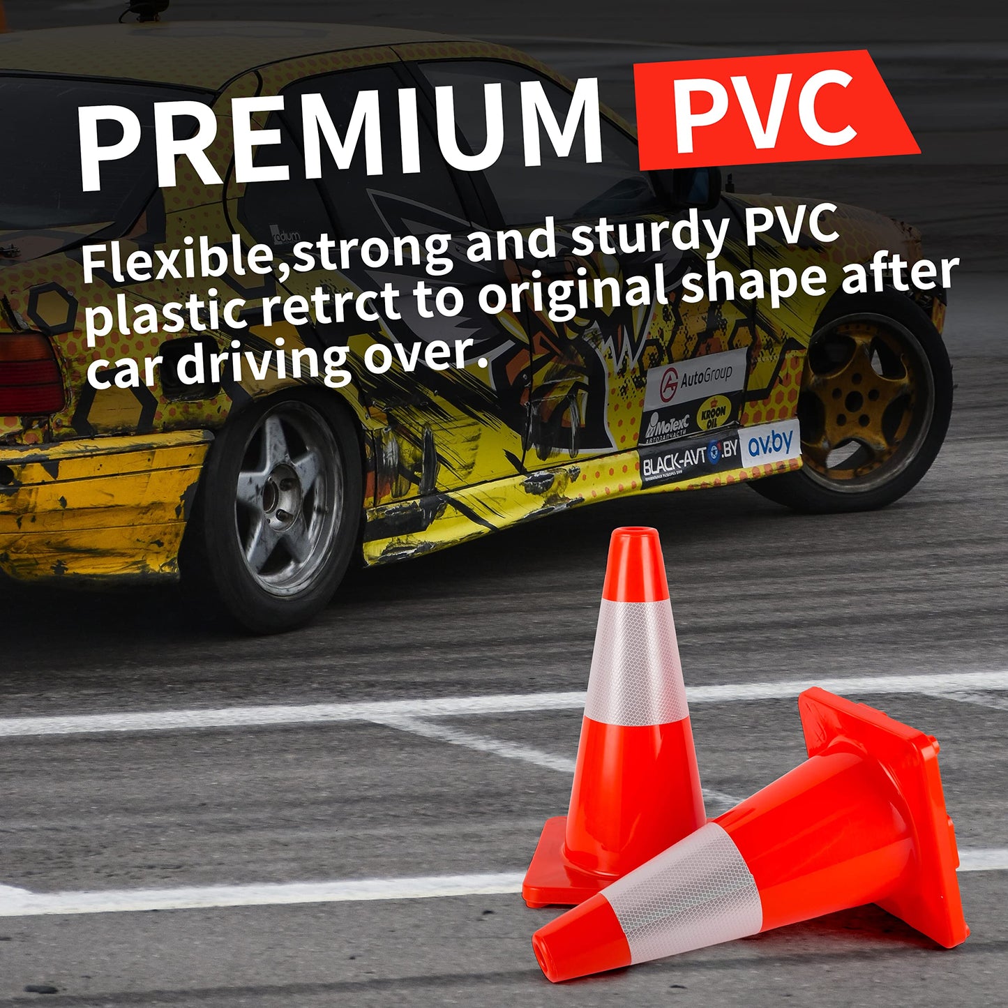 Traffic Cones 18 inch 12 Pack Safety Cones Orange with Reflective Collars Fit Parking Lot,Driveway Road Traffic Control Construction Sport Cones