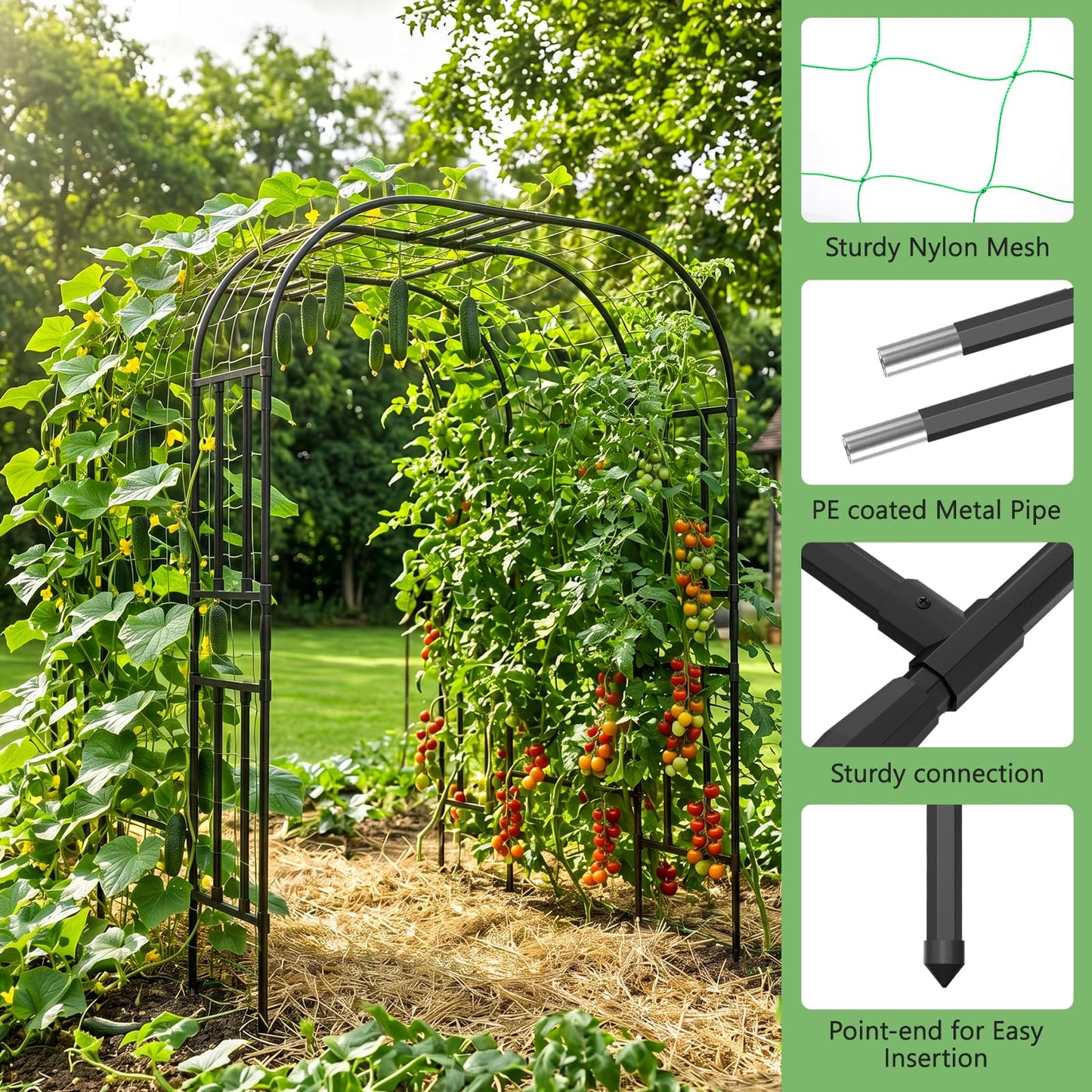 DoCred Large Garden Arch Trellis for Climbing Plants, 87 Inch Tall Metal Plant Support Trellis Archway for Climbing Vine Vegetable/Fruit/Flower Outdoor Yard Lawn Garden Arch Tunnel Trellis