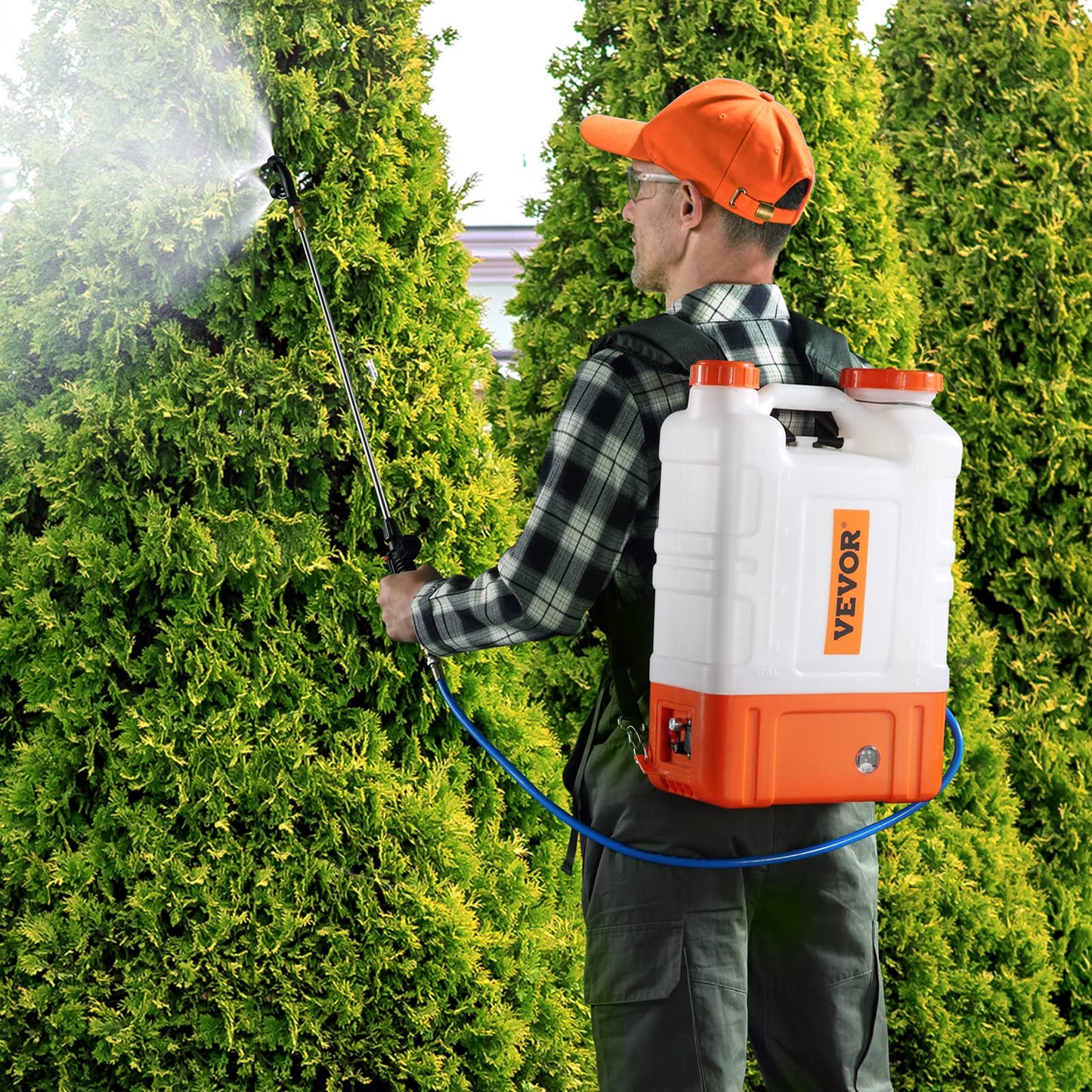 VEVOR 4 Gallon Battery Powered Backpack Sprayer with Wheeled Cart, Adjustable 0-94 PSI, 13FT Hose, 6 Nozzles, 2 Wands Included, Wide Mouth Lid for Weeding, Cleaning, Long Spray Time Without Fatigue