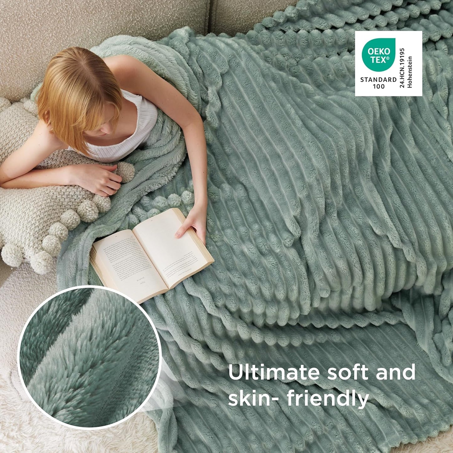 Bedsure GentleSoft Queen Size Blanket - Cozy Sage Green Fleece Throw, 90x90 Inches for Ultimate Comfort