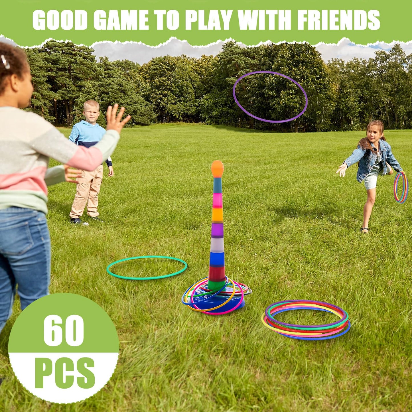 Wettarn 60 Pcs Large Plastic Ring Toss Multicolor Throwing Carnival Rings Speed and Agility Practice Games, Garden Backyard Lawn Outdoor Games(10 Inch,Bright Color)