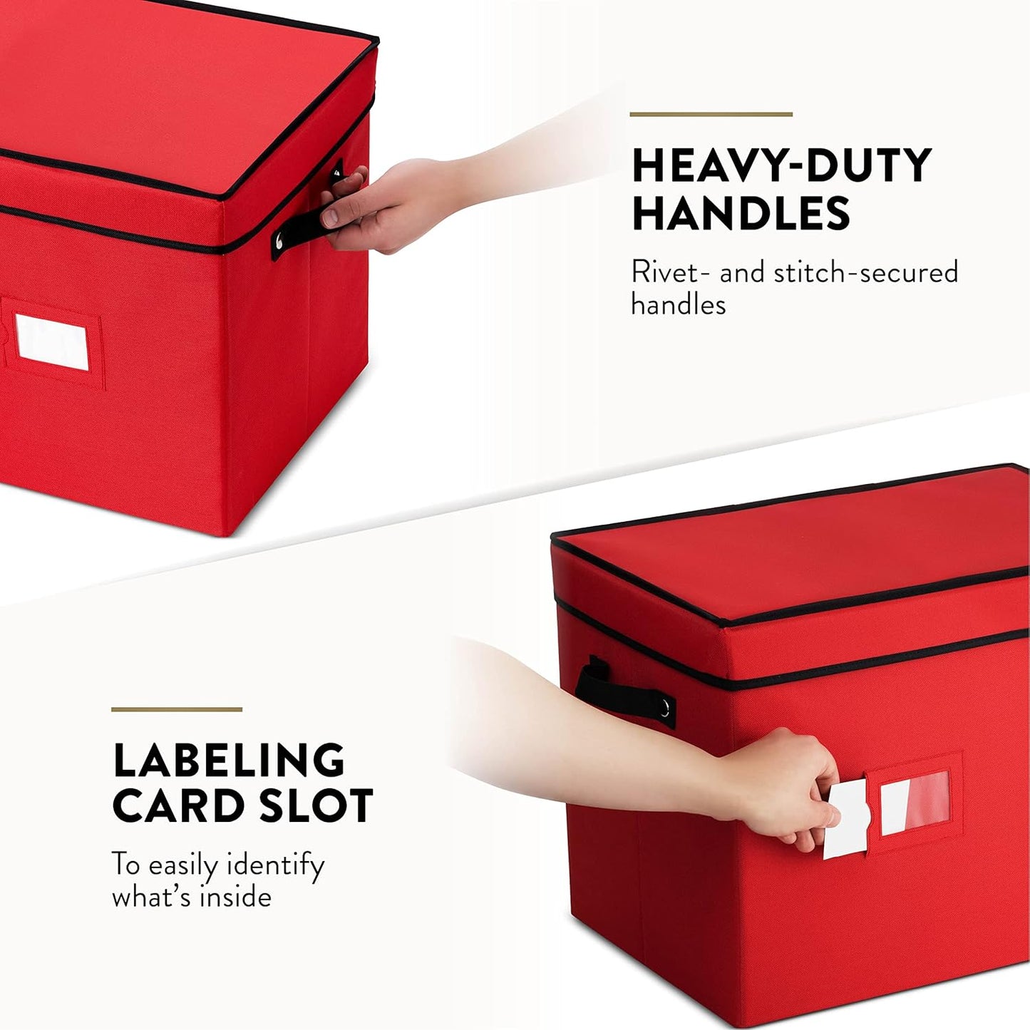 ZOBER Christmas Ornament Storage Box - Holds 128 3" Ornaments with Individual Trays - Durable Red 600D Oxford Fabric