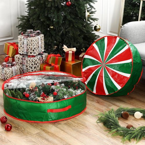 4 Pack Wreath Storage Containers by [Brand Name] - Durable Hard Shell Bags with Dual Zipper | Large Red & Green for St. Patrick's Day