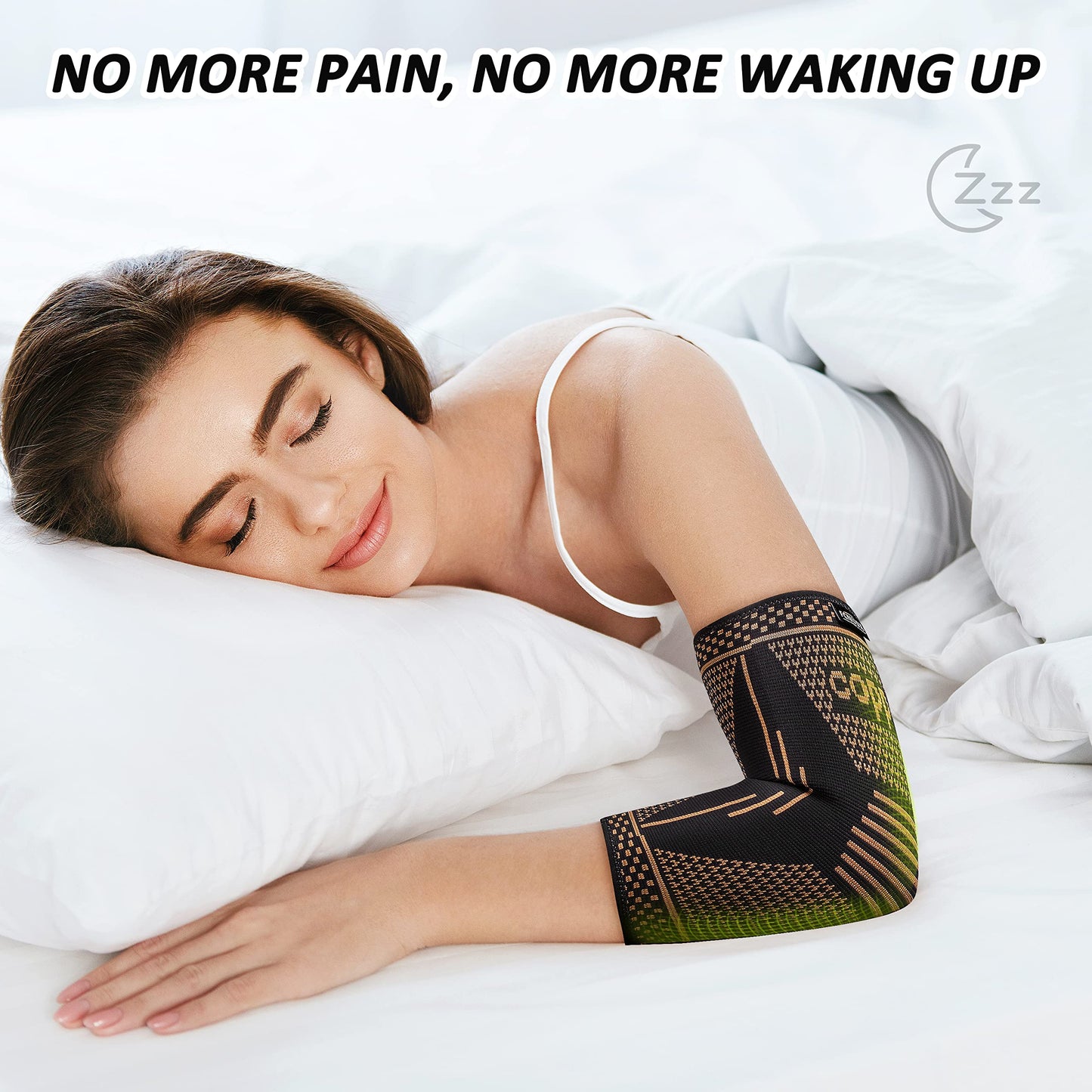 FCNUSX Copper Elbow Brace Compression Sleeves for Pain Relief Men & Women, Arm Support Forearm Pads Braces for Tendonitis, Tennis, Golfers, Arthritis, Weightlifting (Medium, Black)