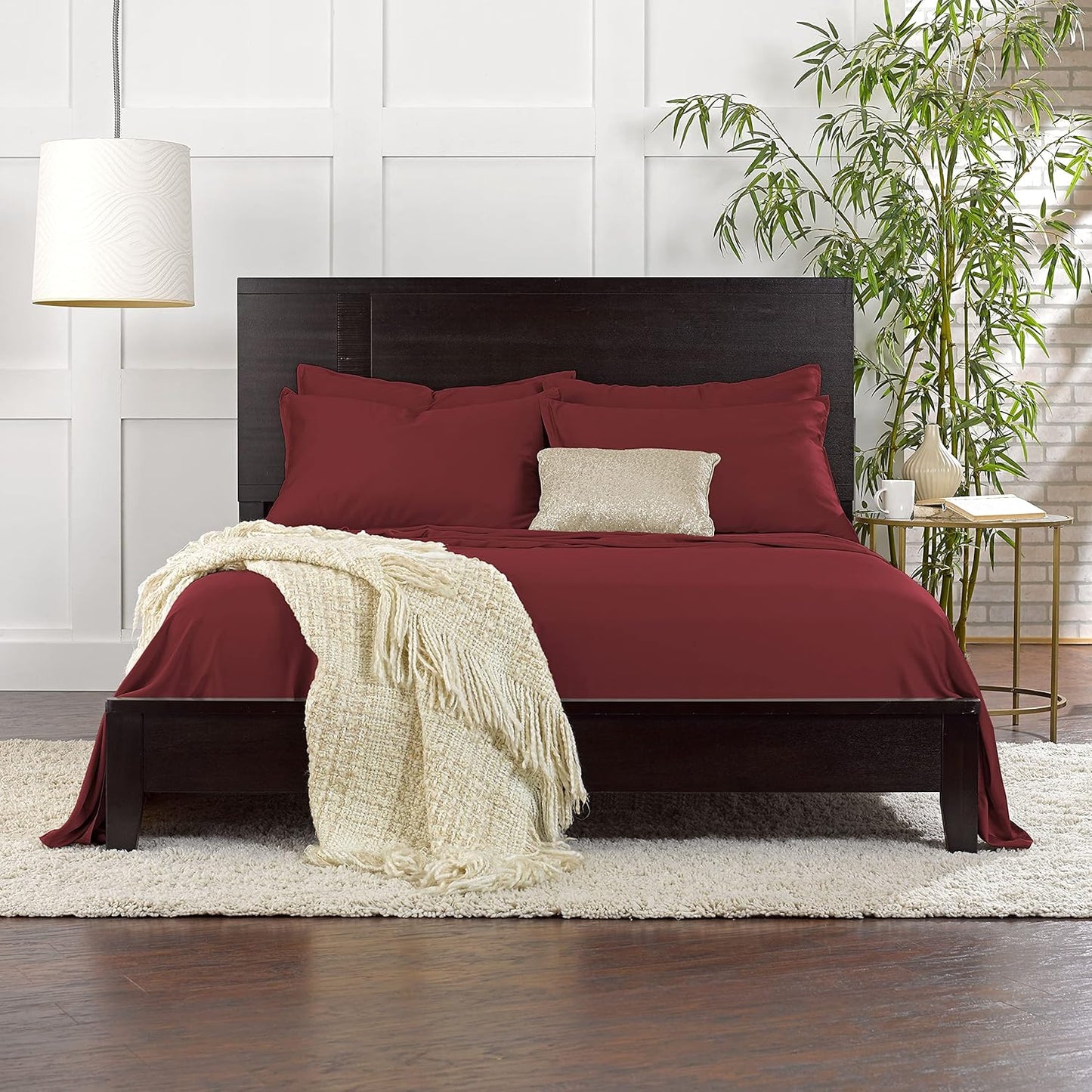 Pure Bamboo Queen Sheets - Luxuriously Soft 100% Organic Viscose Bed Set | Cooling & Durable (Merlot)