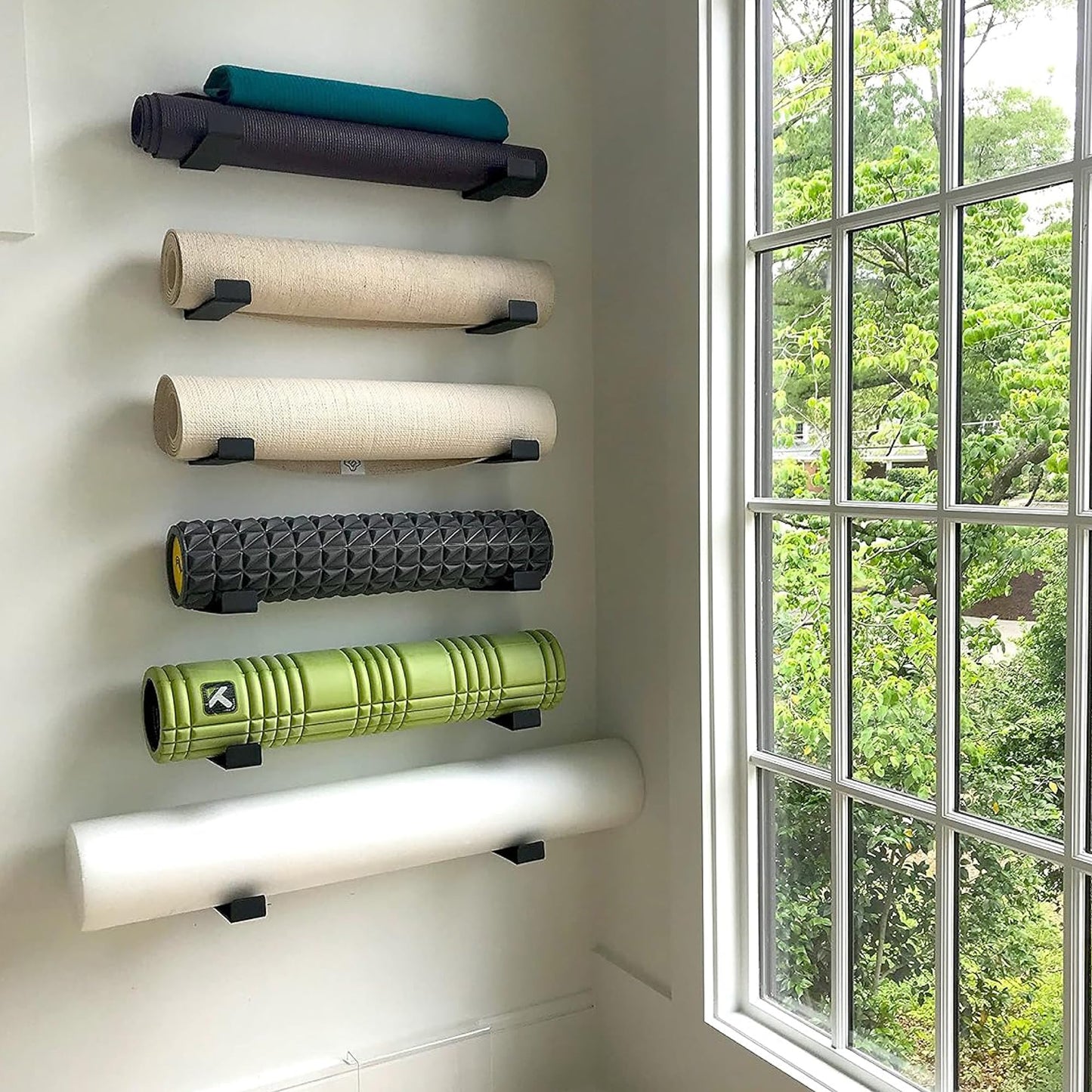 StoreYourBoard Yoga Mat Storage Rack, Large, Foam Roller Wall Hooks, Exercise Mat Holder, Fitness Gear Organizer (Large)