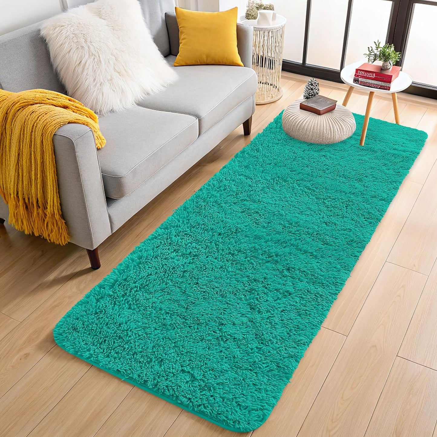 OLANLY Runner Rugs - Soft, Machine Washable Shaggy Design for Hallway & Bedroom | Teal Green 2x6 ft