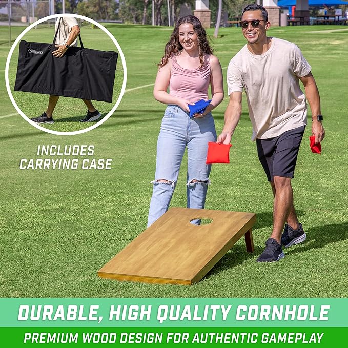 GoSports 4 ft x 2 ft Regulation Size Wooden Cornhole Boards Set - Includes Carrying Case - Full Regulation Size Bean Bag Toss Boards