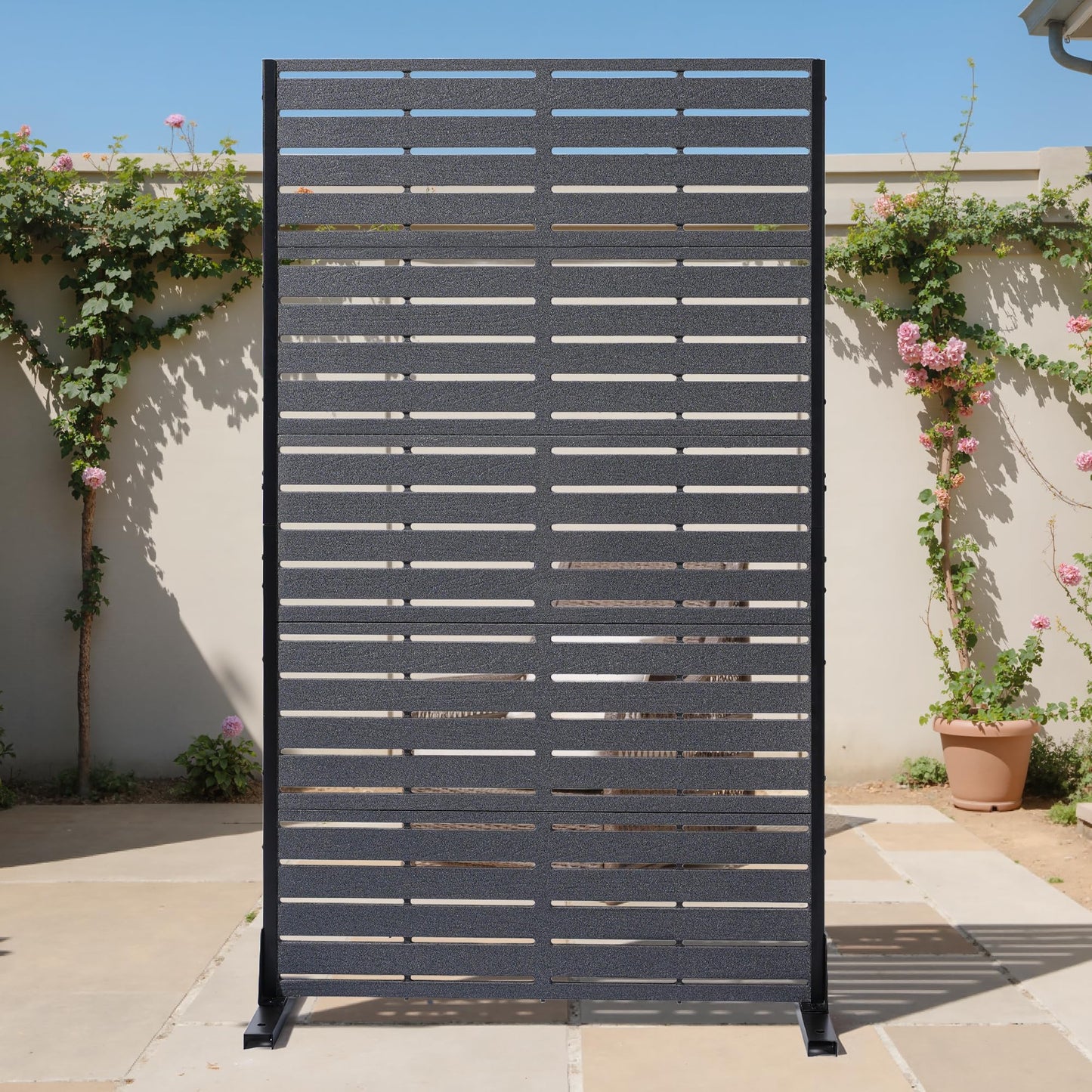 Diyfire Privacy Screen Outdoor 60" H HDPE Decorative Freestanding Privacy Panel, Garden Divider Panels with Sandblasting Louvered Design, Privacy Screens Fence with Stand for Outside, Patio, Balcony
