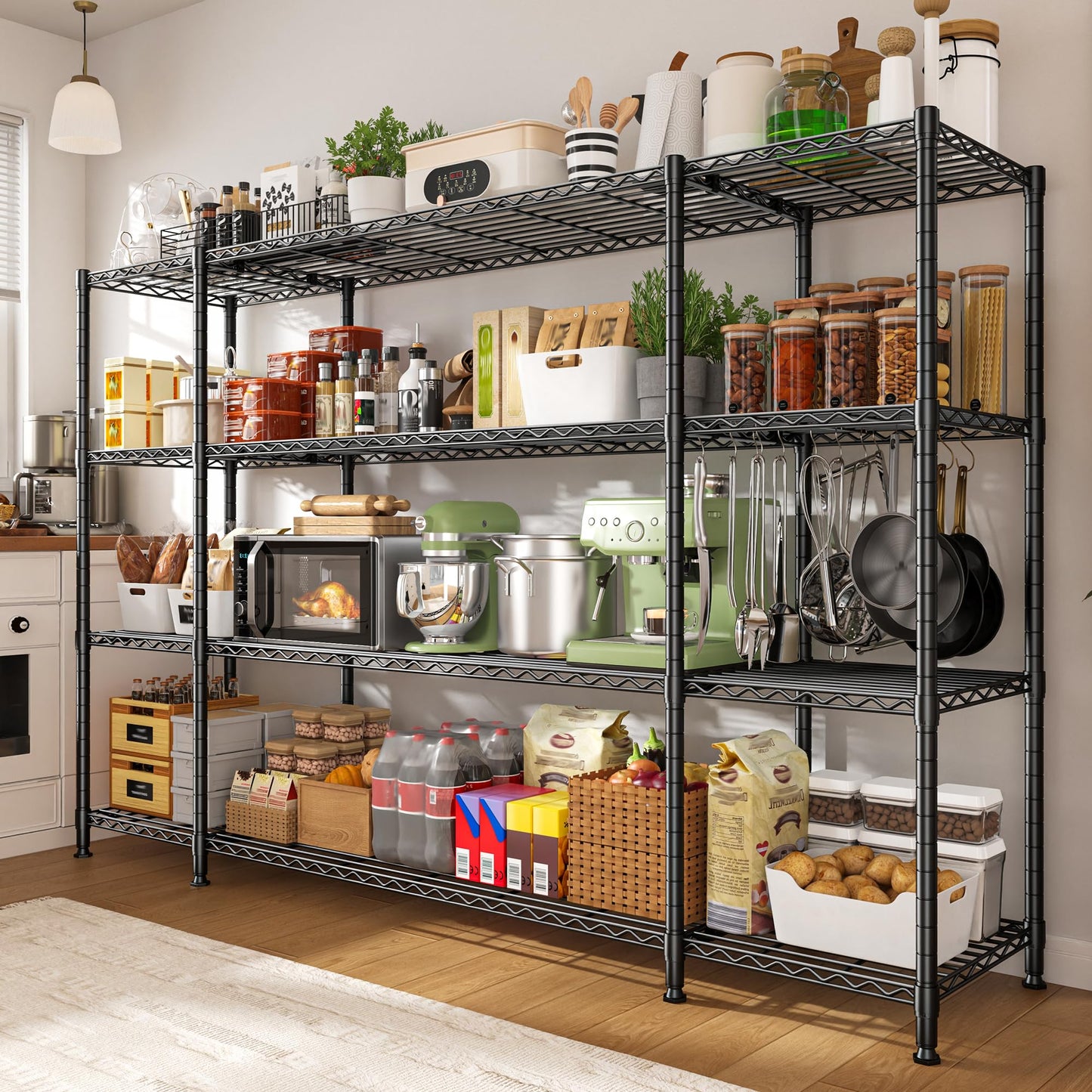 REIBII 78.4" W Storage Shelves 1500LBS, Metal Shelving Unit Wire Shelving for Garage Storage Rack, Adjustable Metal Shelf for Pantry Commercial Kitchen Garage Shelves, 78.4" W x 11.8''D x 59''H