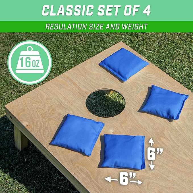 GoSports Classic Cornhole Bean Bags Set of 4-16 Colors Available - Regulation All Weather, Mix and Match