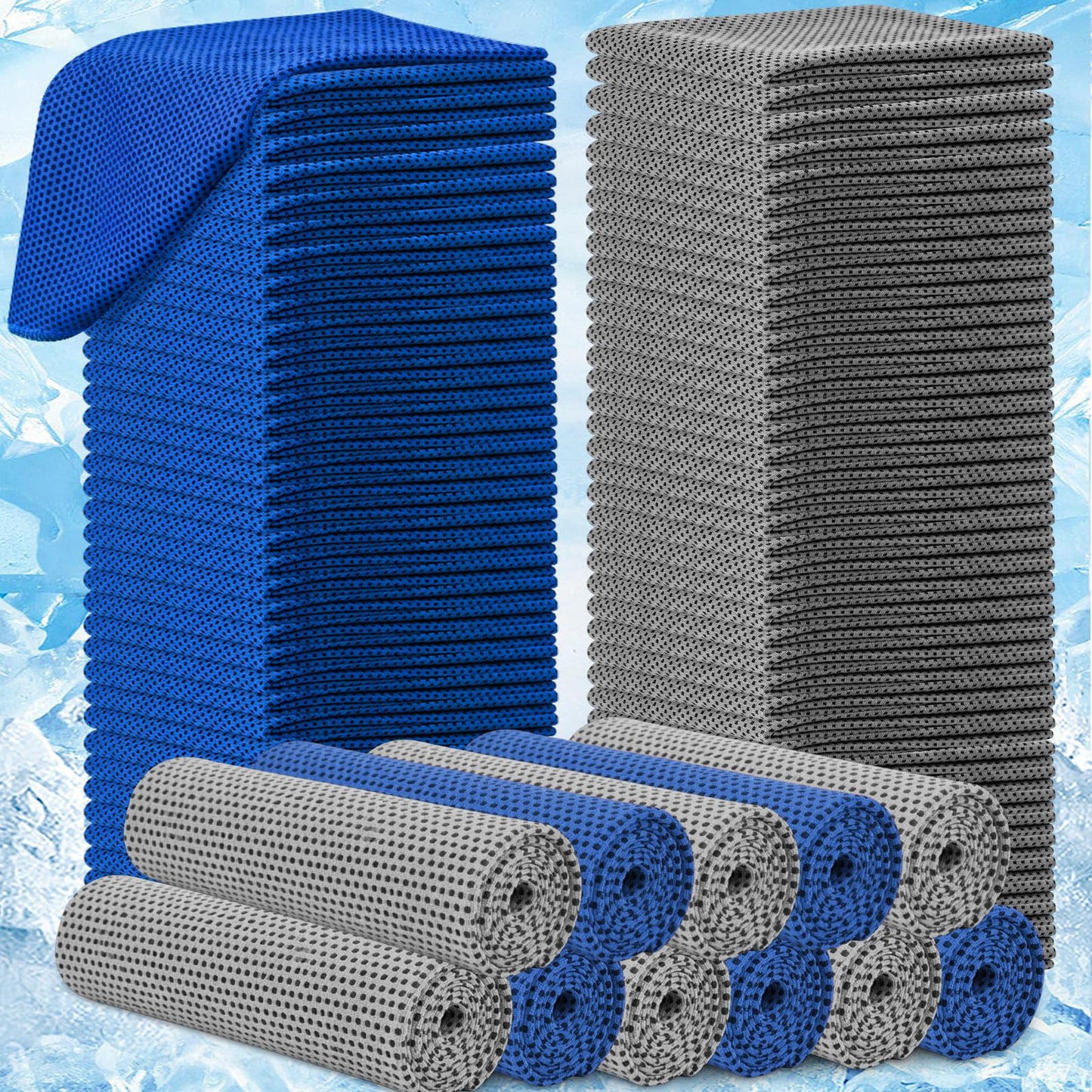 BBTO 80 Pcs 32 x 12 Inch Microfiber Cooling Towels, Ice Cold Towel for Neck and Face Breathable Chilly for Yoga, Sport, Gym, Workout, Camping and More Activities(Gray and Blue)