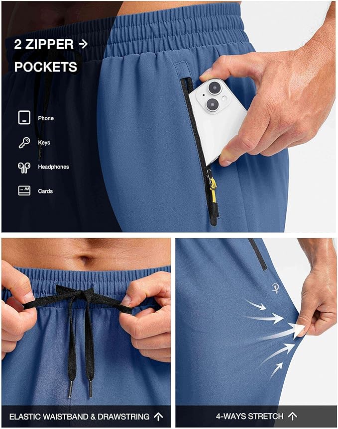 Pudolla Men's Lightweight Hiking Pants Quick-Dry Outdoor Sweatpants with Zipper Pockets for Casual Travel Athletic Workout