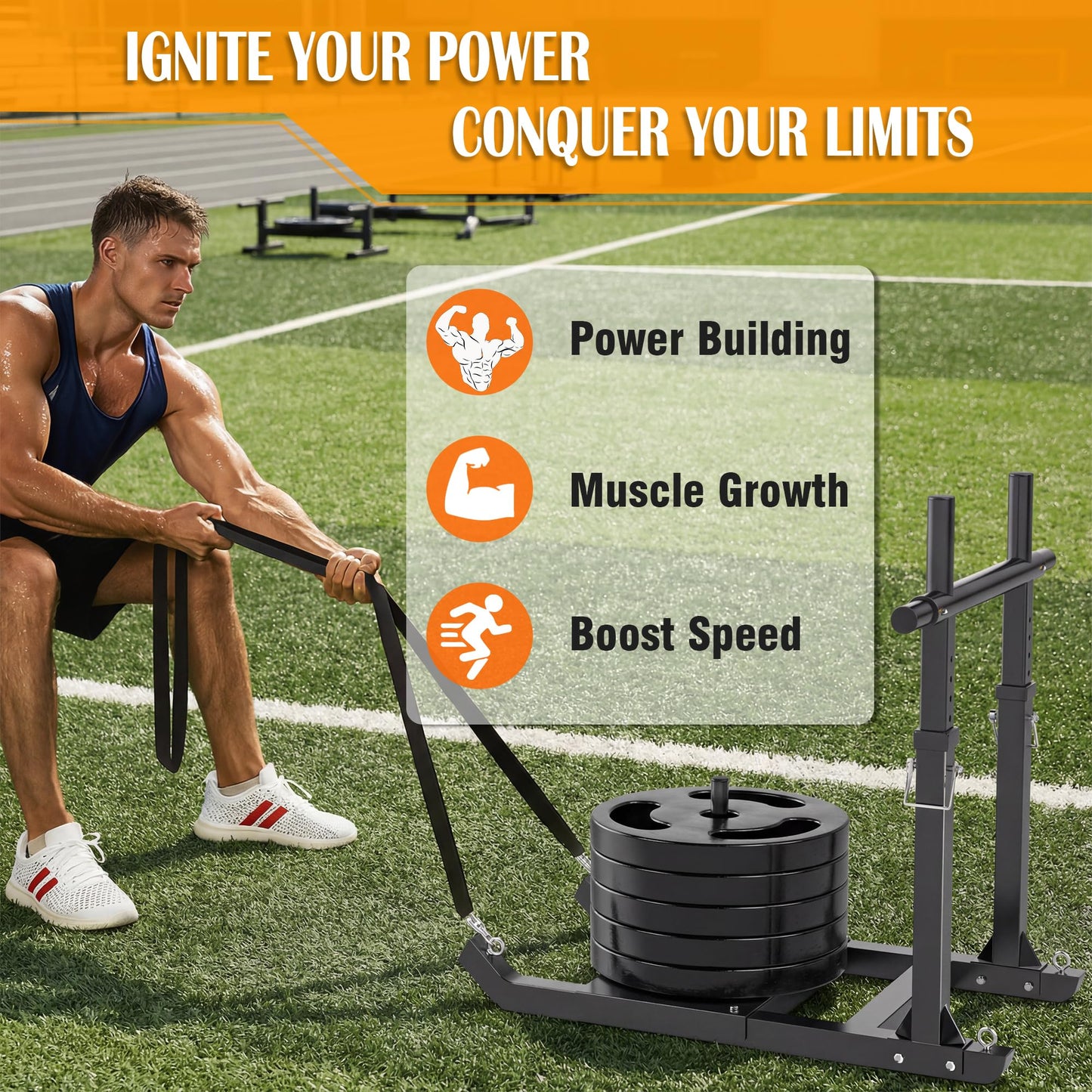 GanFindX Adjustable Weight Sled with Straight Handlebar for Push & Pull Training, Heavy Duty Fitness Sled with 5 Height Levels, Strength Speed Trainer, Fits 1"&2" Plates