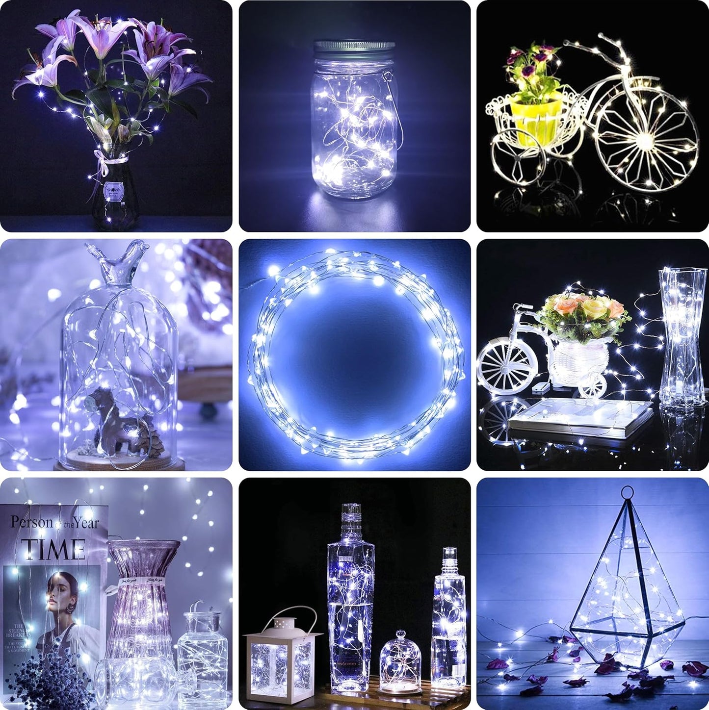 Skiennix LED Fairy Lights - Waterproof Battery Operated Silver Wire String Lights | 7 Feet, 20 LEDs for DIY Decor