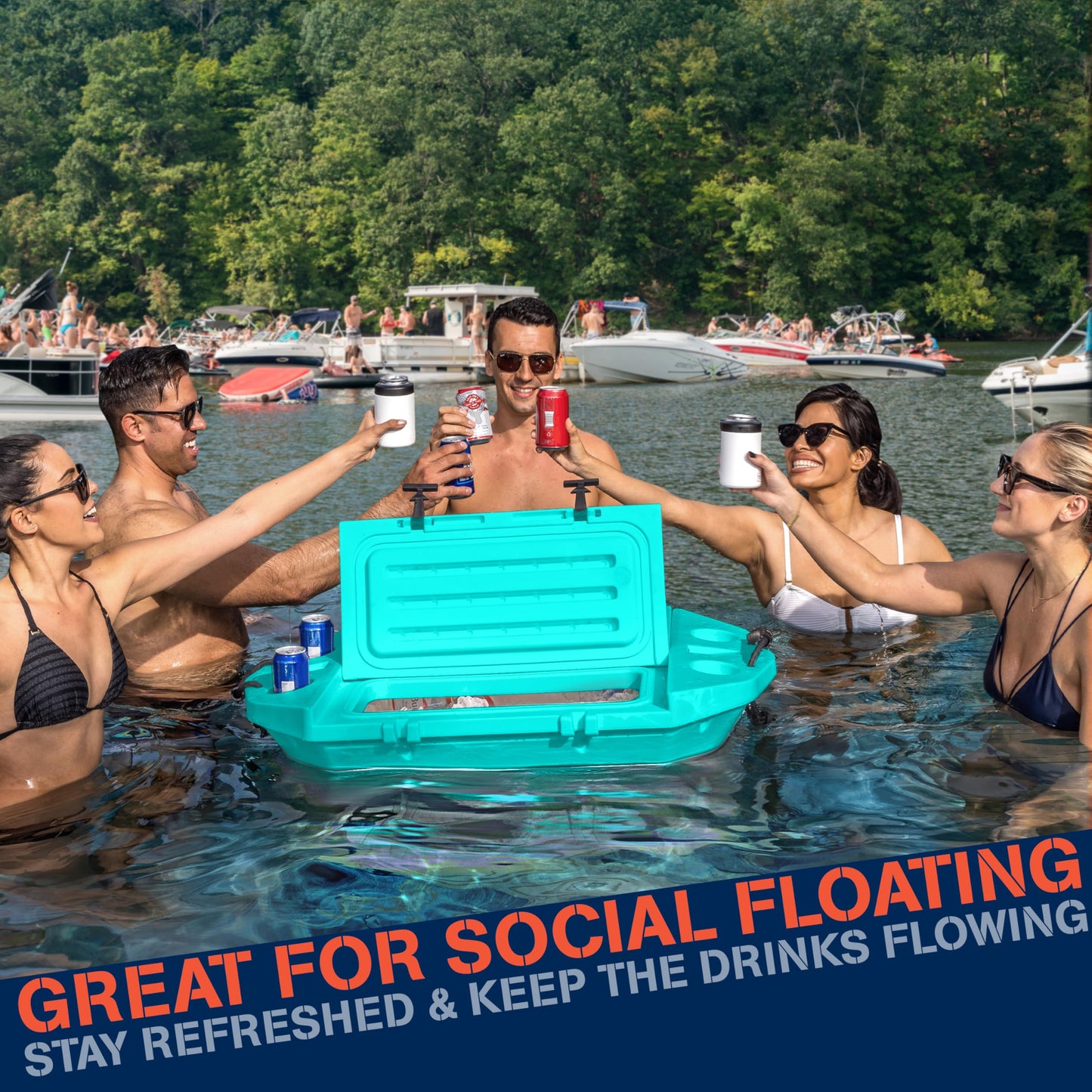 Cuddy Floating Cooler and Dry Storage Vessel for Land & Water – 40QT– Great for River, Beach, Kayak, Pool, & Lake - Seafoam