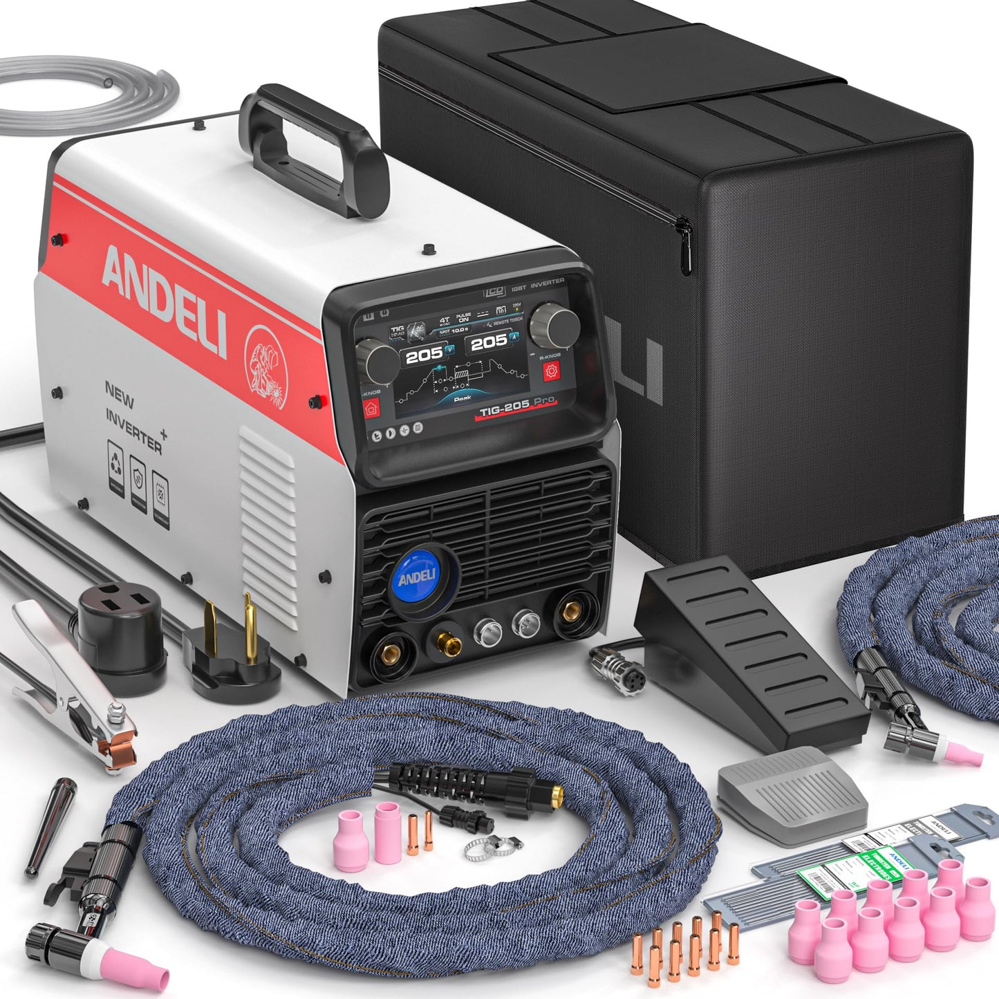 ANDELI 10-in-1 Aluminum TIG Welder with Foot Pedal AC/DC，Large LCD Digital Display 205Amp Cold TIG Welder with Pulse/Square/Sine/Trapezoidal Wave/Stick/Cold/Spot,110V/220V Dual Voltage