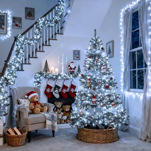 JMEXSUSS 66ft 200 LED White Christmas Lights - Connectable Twinkle String Lights for Indoor/Outdoor Use