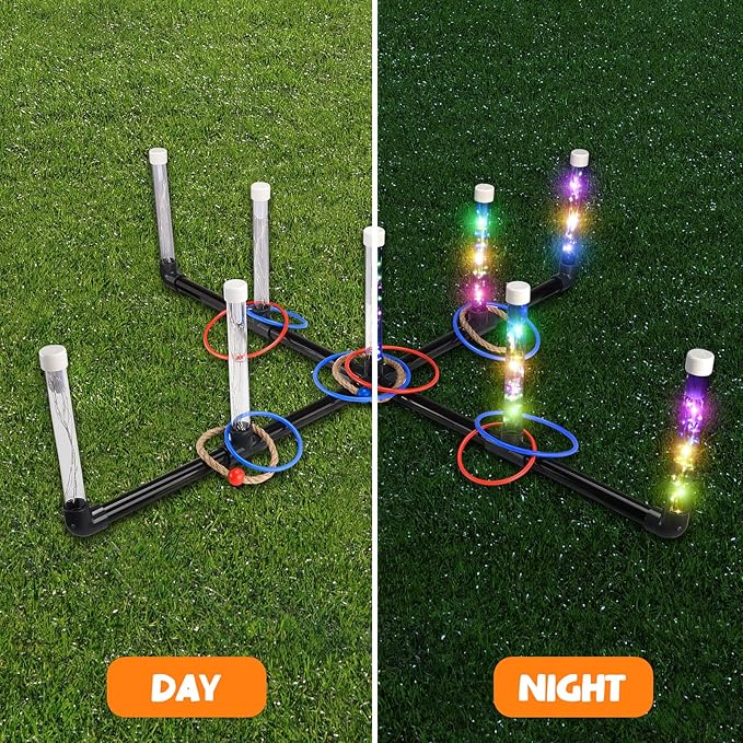 Outdoor Games for Game Night: FunforFun! Upgraded 30-Inch LED Ring Toss Game with 26 Rings Yard Games for Adults Kids Easter Gifts Outdoors Toys for Beach Lawn for Party Ideal