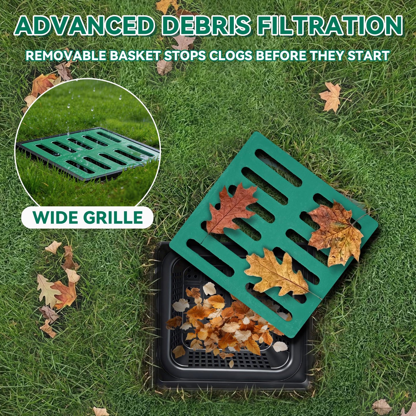 16"x16"x24" Deep Sump Catch Basin - Frost-Line Ready Yard Drain Box with Sediment Filter, Extra Deep for Cold Climates & Heavy Debris