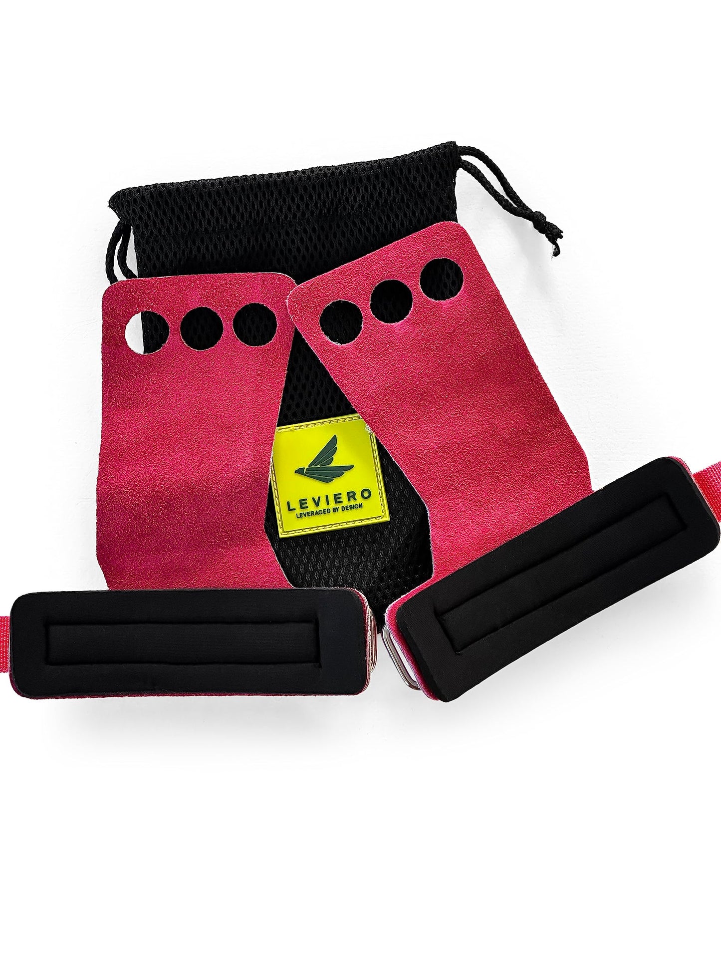 LEVIERO Woddies Gymnastics Grips for Crossfit, Pull-Ups, Weightlifting - Soft Leather, Comfort Fit, Durable WOD Grips for Adults XL Pink