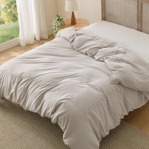 Bedsure Duvet Cover - Extra Soft Prewashed Cotton-Like Polyester | Queen Size 90x90 Inches, Linen