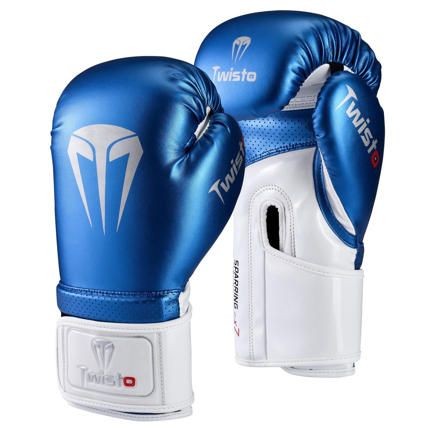 Twisto Boxing Gloves - Pro Training & Sparring, Maya Hide Leather, Muay Thai, MMA, Kickboxing, Men, Women, Adults, Heavy Punching Bag, Focus Mitts, Pads, Gym Workout (Metallic Blue, 16 oz)