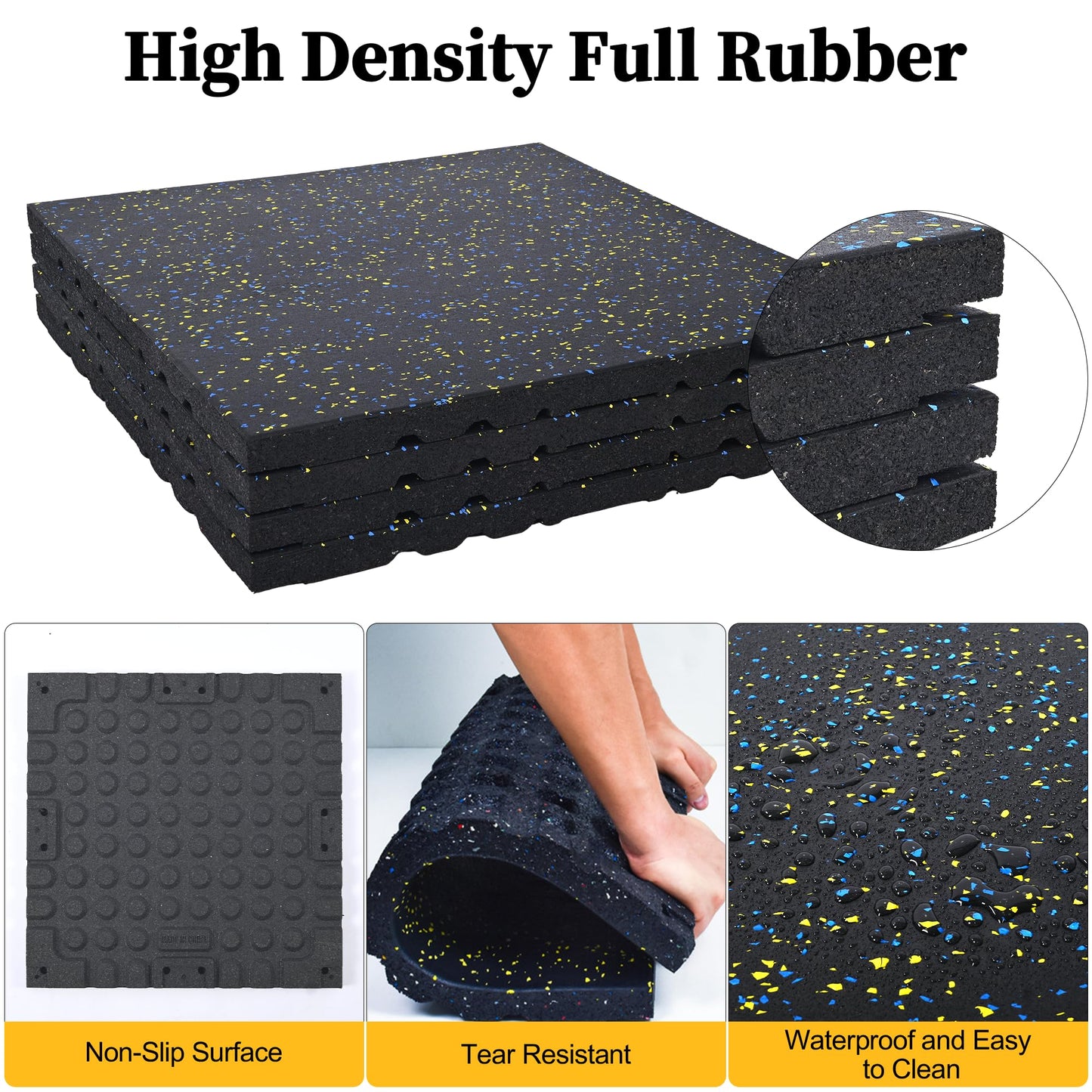 Nisorpa 1" Thick Rubber Exercise Equipment Mats, Anti-Vibration Pads 20" x 20'', Sound Absorbing Mat, Gym Floor Tiles Non-Slip, with 12 Pcs Buckles for Fixing, for Fitness Equipment (4 Pcs)