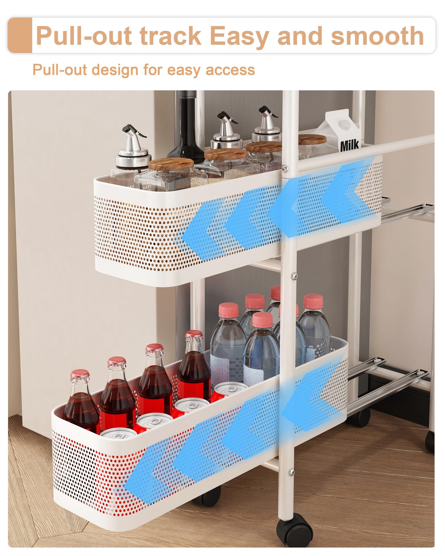 UMDONX Slim Storage Cart 5 Tier with Pull Out Basket Bathroom Organizer Rolling cart, Rolling Utility Cart Slide Out Organizer for Kitchen, Bathroom, Laundry White
