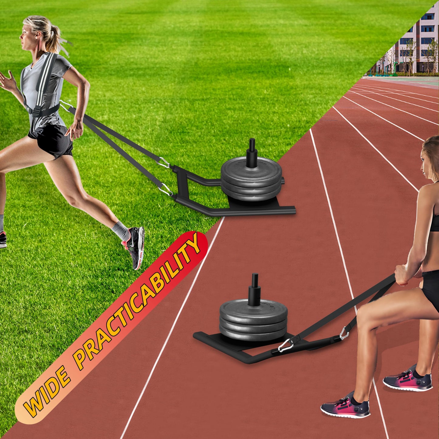 Weight Sled for Training - Heavy Duty Football Sled for Lineman, Sled Pull Workouts, Speed & Strength Training, Football Blocking Sled, Running Sled for Athletes, Weighted Sled for Outdoor & Indoor Workouts (Black)